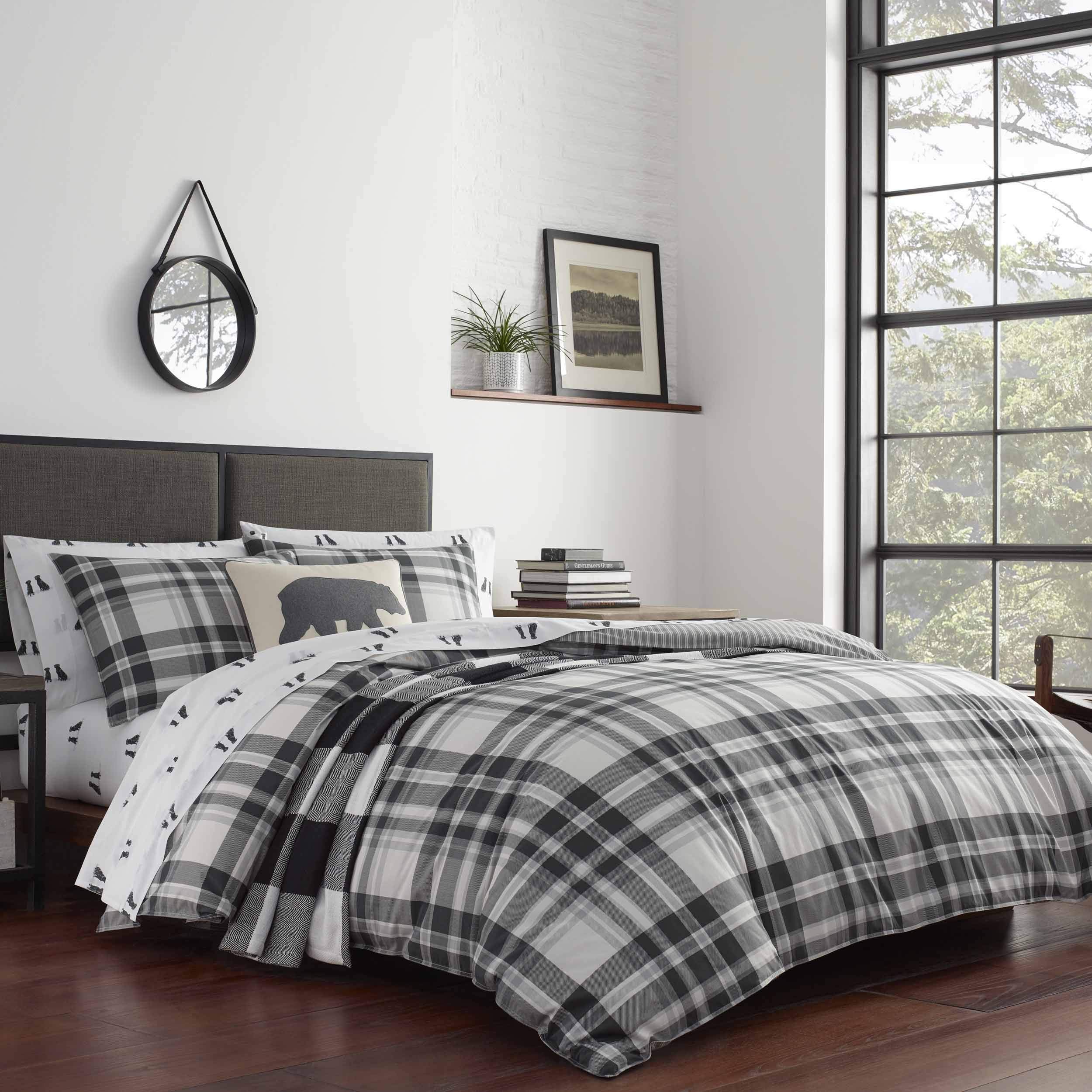 Eddie Bauer Queen Comforter Set - 100% Cotton Reversible Bedding with Matching Shams, All-Season Plaid Home Decor (Coal Creek Grey) | Cozy Comfort for Bedrooms, Guest Rooms & Dorm Rooms