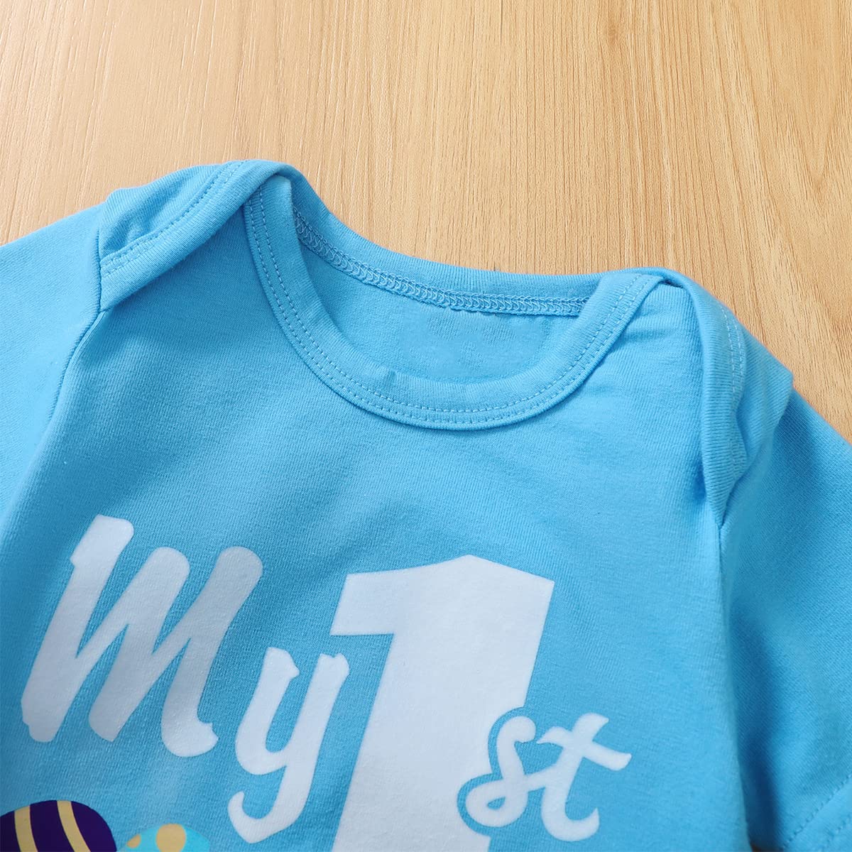 Truly One Baby Boy's First Easter Outfit - Adorable Easter Egg Print Romper & Hat Set for Newborns & Infants - Perfect for Easter Photos, Church, Family Gatherings & Spring Celebrations