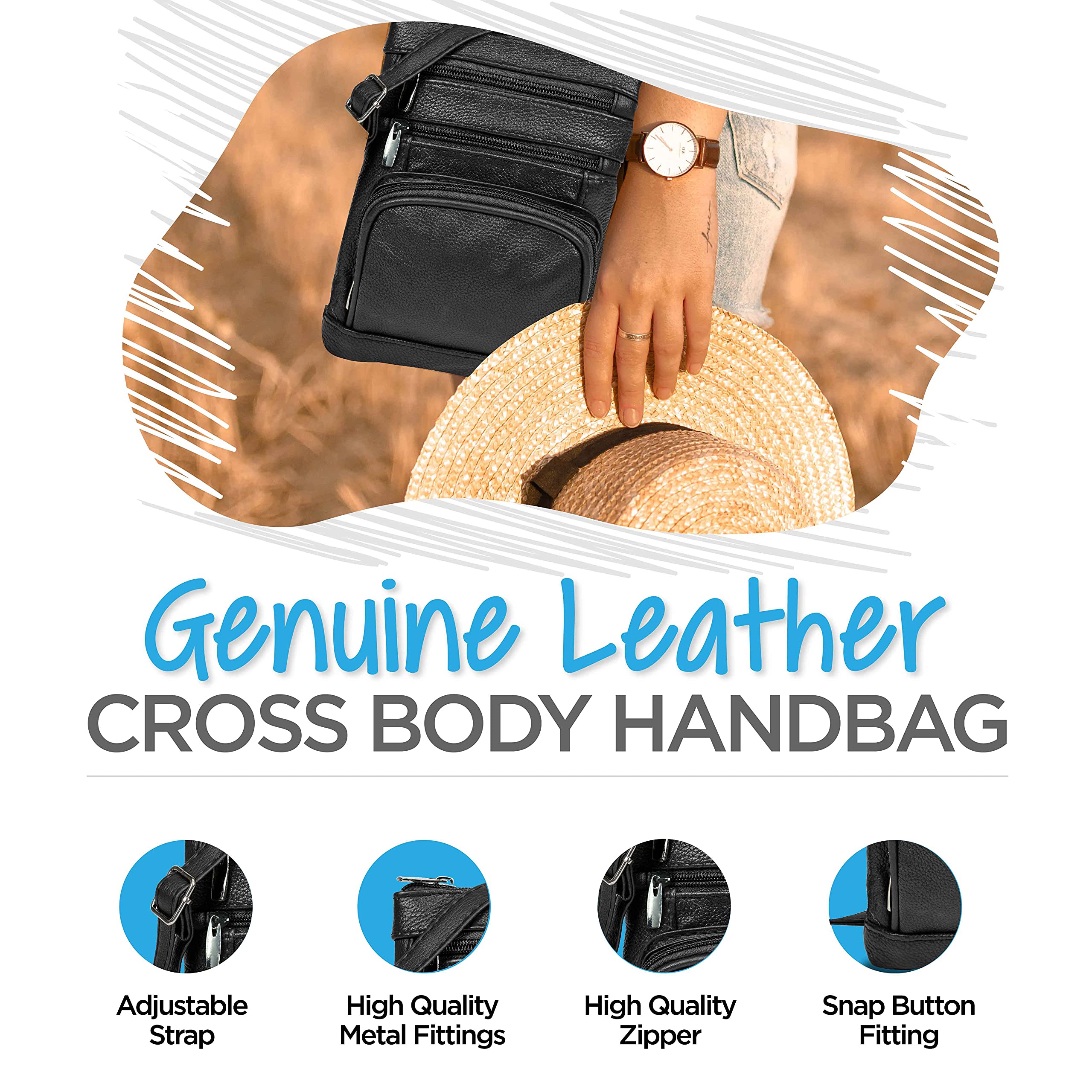 Krediz Genuine Leather Crossbody Bags for Women - Multi-Pocket Adjustable Strap Shoulder Purse, Soft & Durable Leather Handbag - Perfect for Travel, Shopping & Everyday Use