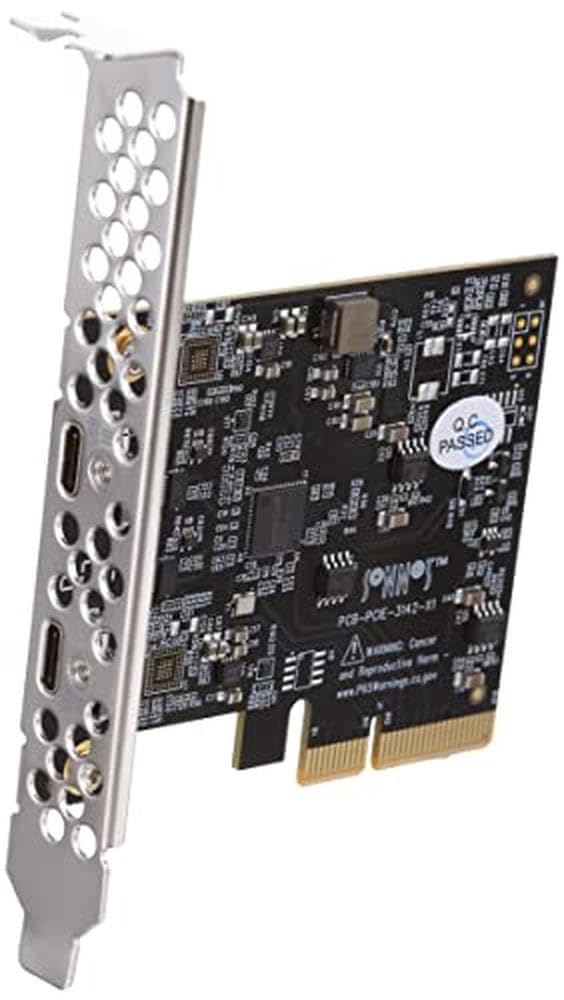 Sonnet Allegro USB-C 2 Port PCIe Card - Thunderbolt 3 Compatible for Mac & PC - Silver/Green (USB3C-2PM-E) - Perfect for External Storage & High-Speed Data Transfer