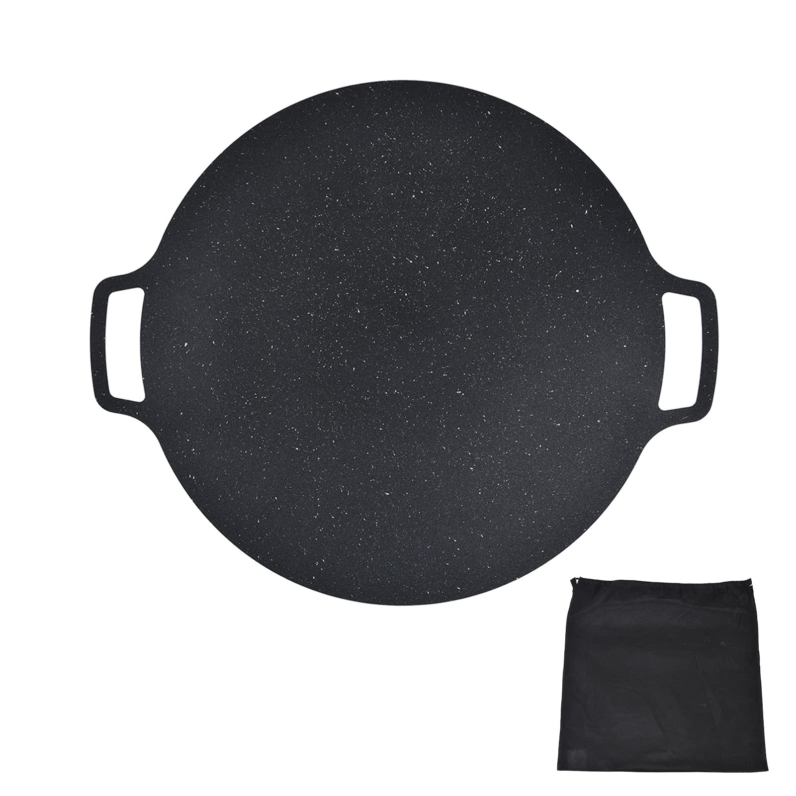 Nonstick Cast Iron Pizza Pan with Handles - 16 Inch Korean BBQ Grill Pan for Pork Belly, Pancakes, Fried Rice Cakes & Ribs | Perfect for Grilling, Frying & Baking at Home or Outdoor Cooking