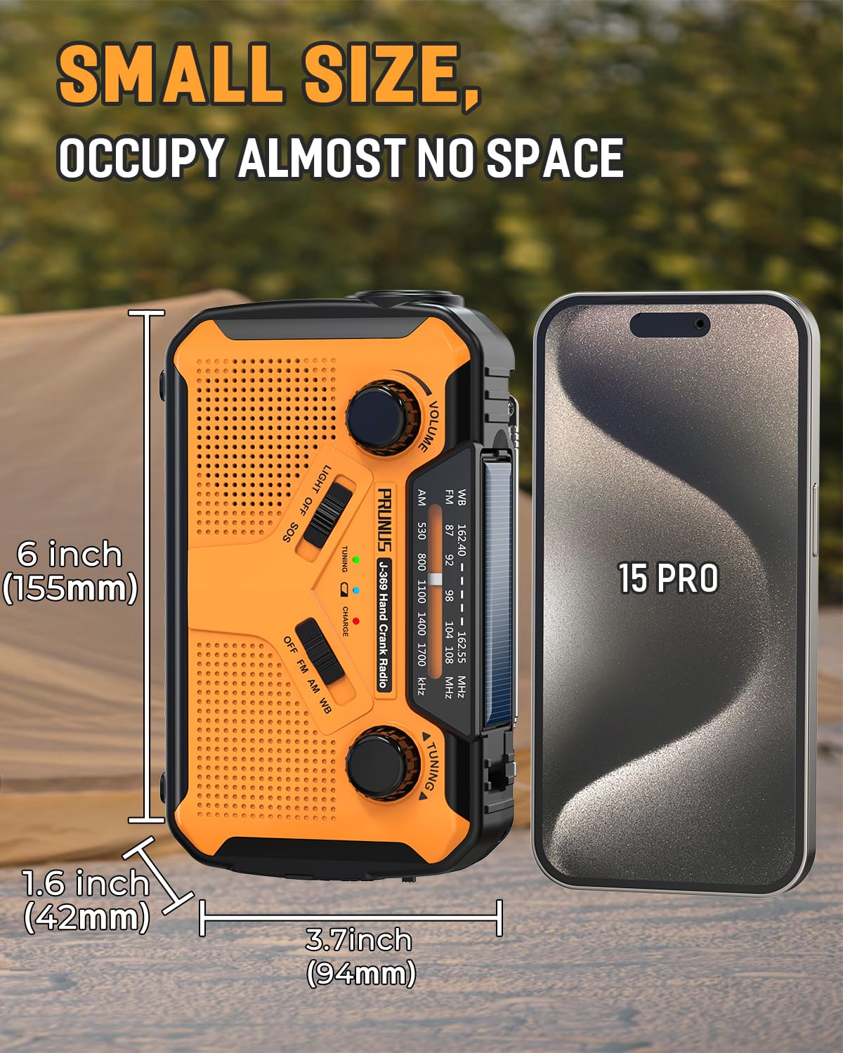 PRUNUS J-369 11100mAh Emergency Weather Radio with Solar/USB/Hand Crank Charging, NOAA AM FM, LED Flashlight & Reading Lamp, SOS Alarm - Perfect for Camping, Hiking, and Power Outages