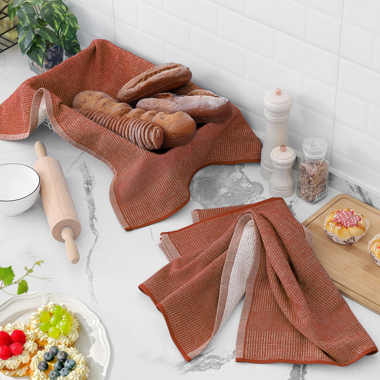 Homaxy Premium Kitchen Towels (18”x 28”, 6 Pack) - Ultra Absorbent Cotton Dish Towels for Kitchen & Bathroom | Heavy Duty 380 GSM Tea Towels with Hanging Loop | Perfect for Cooking, Cleaning, Drying Dishes & Rust Prevention