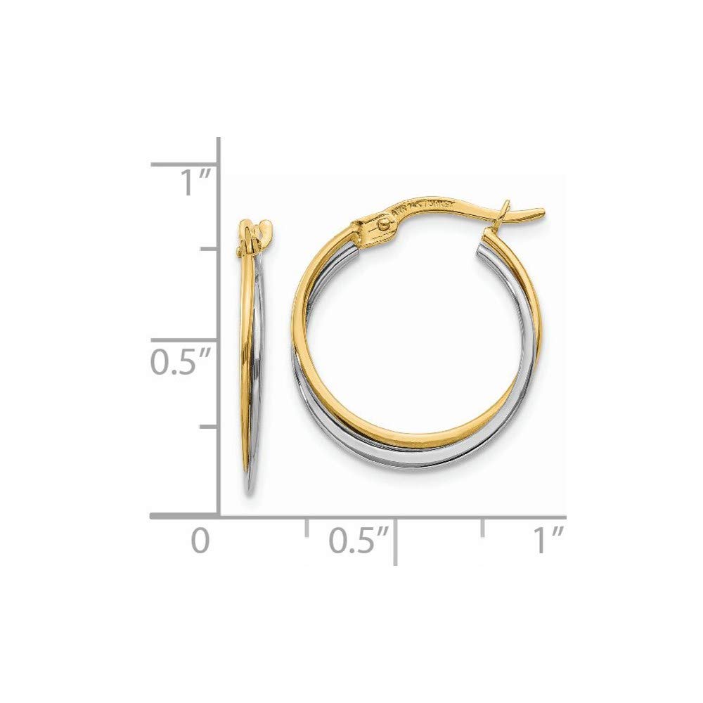 14K Gold Two Tone White and Yellow Gold Round Hoop Earrings for Women - Elegant Everyday Jewelry for Work, Date Night & Special Occasions