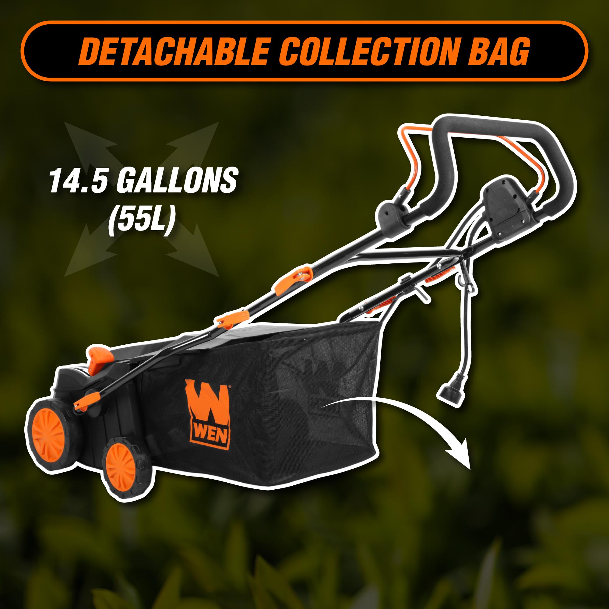 WEN DT1516 16-Inch 15 Amp 2-in-1 Electric Dethatcher & Scarifier with Collection Bag - Perfect for Lawn Aeration and Thatch Removal in Residential Yards