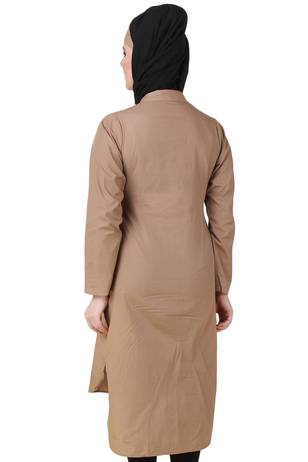 Afnan Cotton Khaki Tunic for Women - Soft Casual Long Shirt Top with Side Slits | Perfect for Work, Travel & Everyday Wear