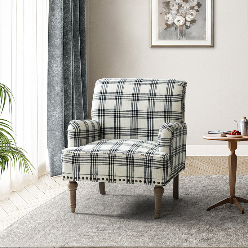 Tamsin Plaid Armchair with Nailhead Trim - Stylish Upholstered Accent Chair for Living Room, Office or Reading Nook - Perfect for Home Decor and Relaxation