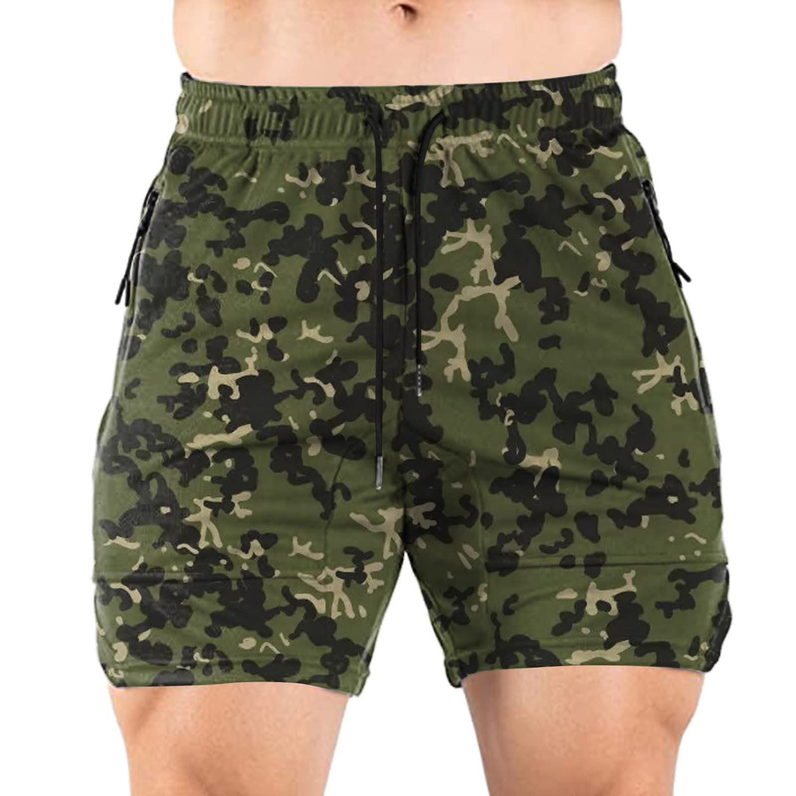 Men's Lightweight Mesh Running Shorts with Cell Phone Pocket - Breathable Camouflage Fitness Shorts for Sports, Gym & Outdoor Activities