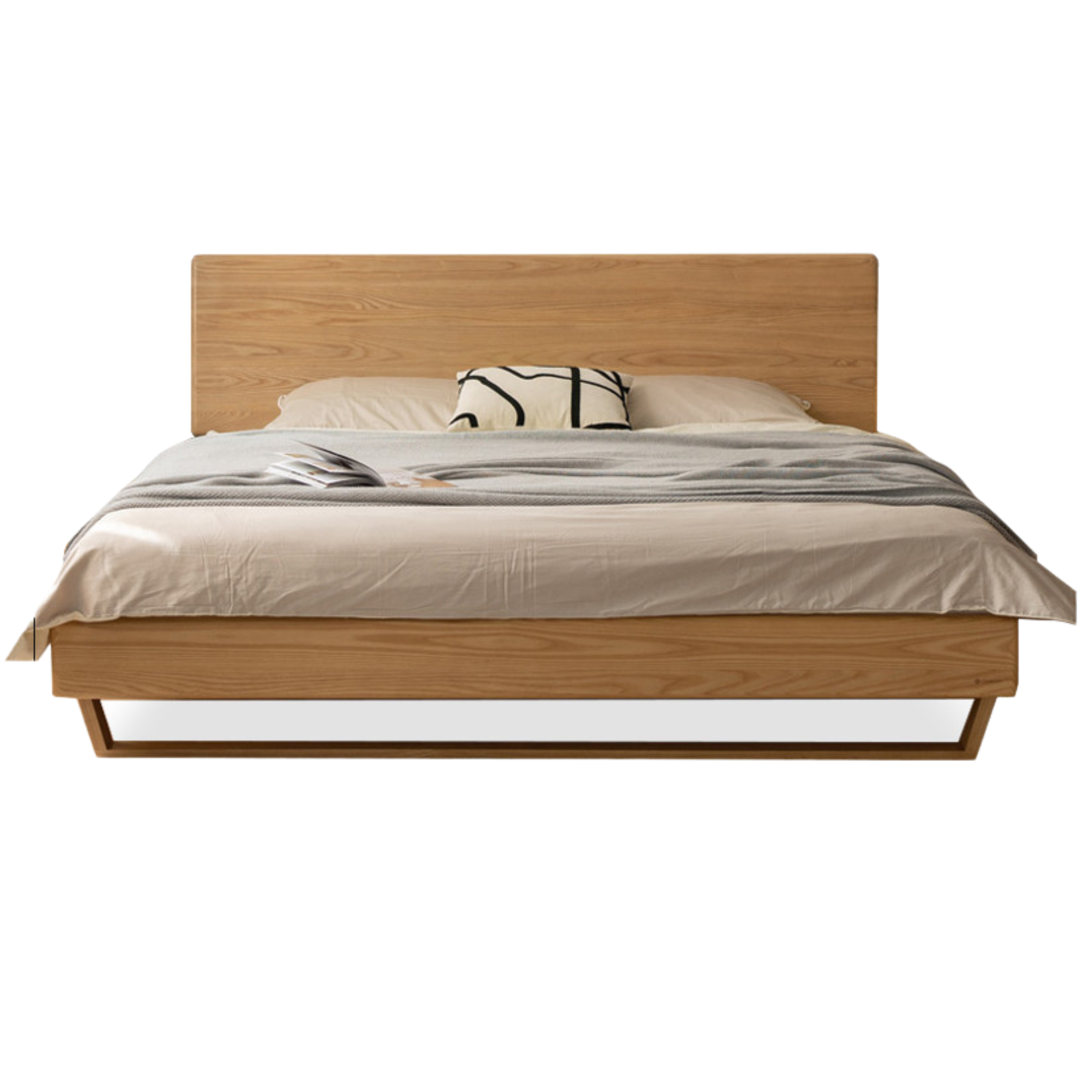 Solid Oak and Ash Wood Nordic Minimalist Floating Bed Frame - Perfect for Modern Bedroom, Guest Room, and Loft Decor