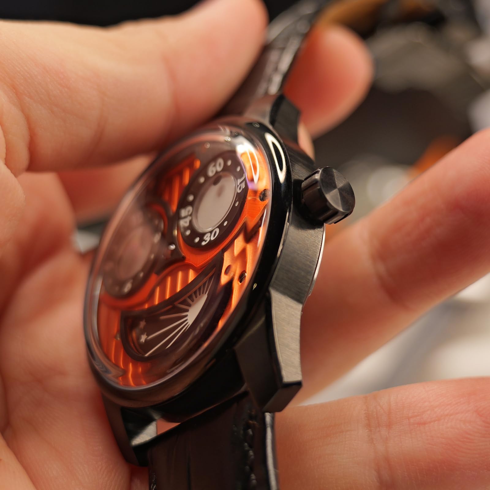 Men's Joker Themed Big Dial Mechanical Wristwatch - Leather Strap, Waterproof, Sporty Design - Perfect for Casual Wear, Cosplay & Gift Giving