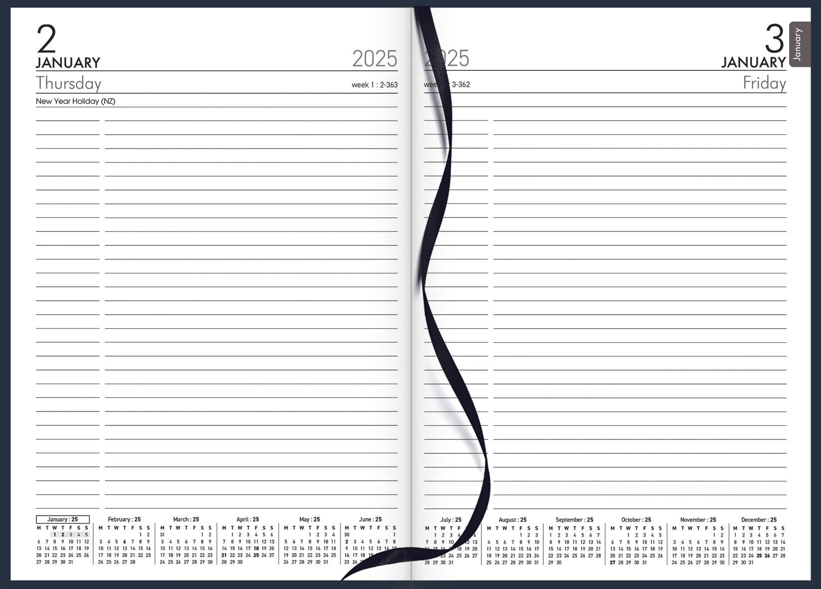 2025 Collins Diary A51E Executive Planner - Day Per Page, Navy PU Leather Cover, 148mm x 210mm (5.8