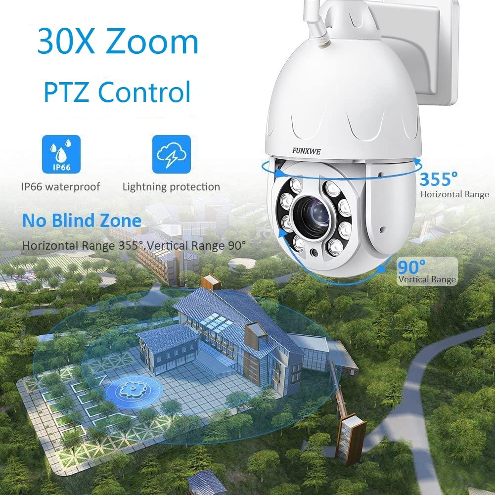 5MP 30X Optical Zoom WiFi Security PTZ Camera - Wireless/Wired CCTV Surveillance System with ONVIF, Two-Way Audio, Motion Detection & Auto Tracking, 330ft Color Night Vision - Ideal for Home Security, Business Monitoring & Outdoor Surveillance