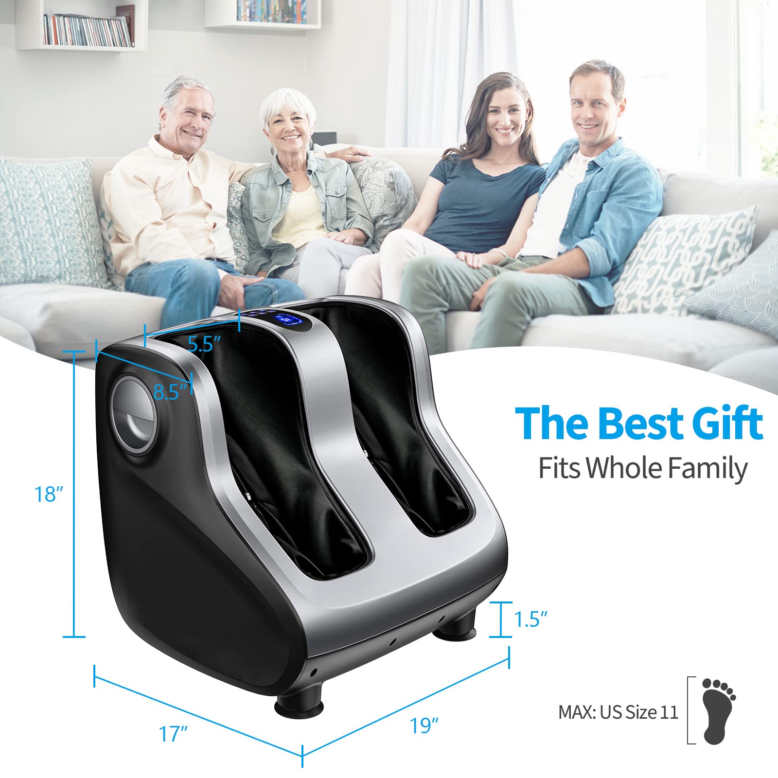 Giantex Electric Shiatsu Foot and Calf Massager with Heat & Kneading - Adjustable Tilt Base, LCD Screen, Remote Control - Relieves Pain, Improves Blood Circulation, Plantar Fasciitis - Perfect for Home, Office Relaxation & Post-Workout Recovery (Gray)