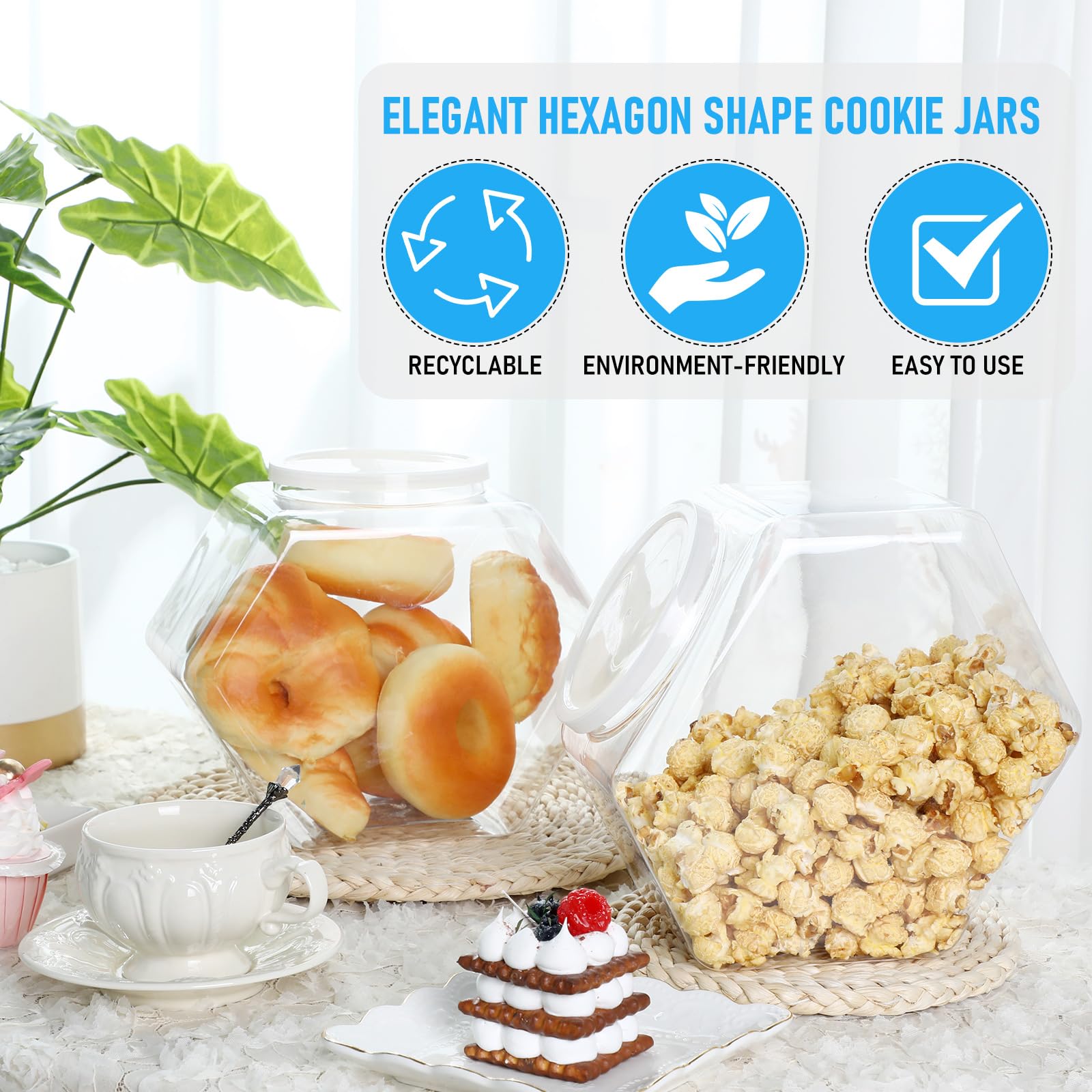Uiifan 1-Piece Clear Hexagonal Plastic Candy Jar with Airtight Lid - 29oz Cookie & Snack Storage Container for Kitchen Pantry, Dog Food, Coffee Pods, Laundry Detergent Pods, Craft Supplies - Perfect for Home, Office & Party Organization