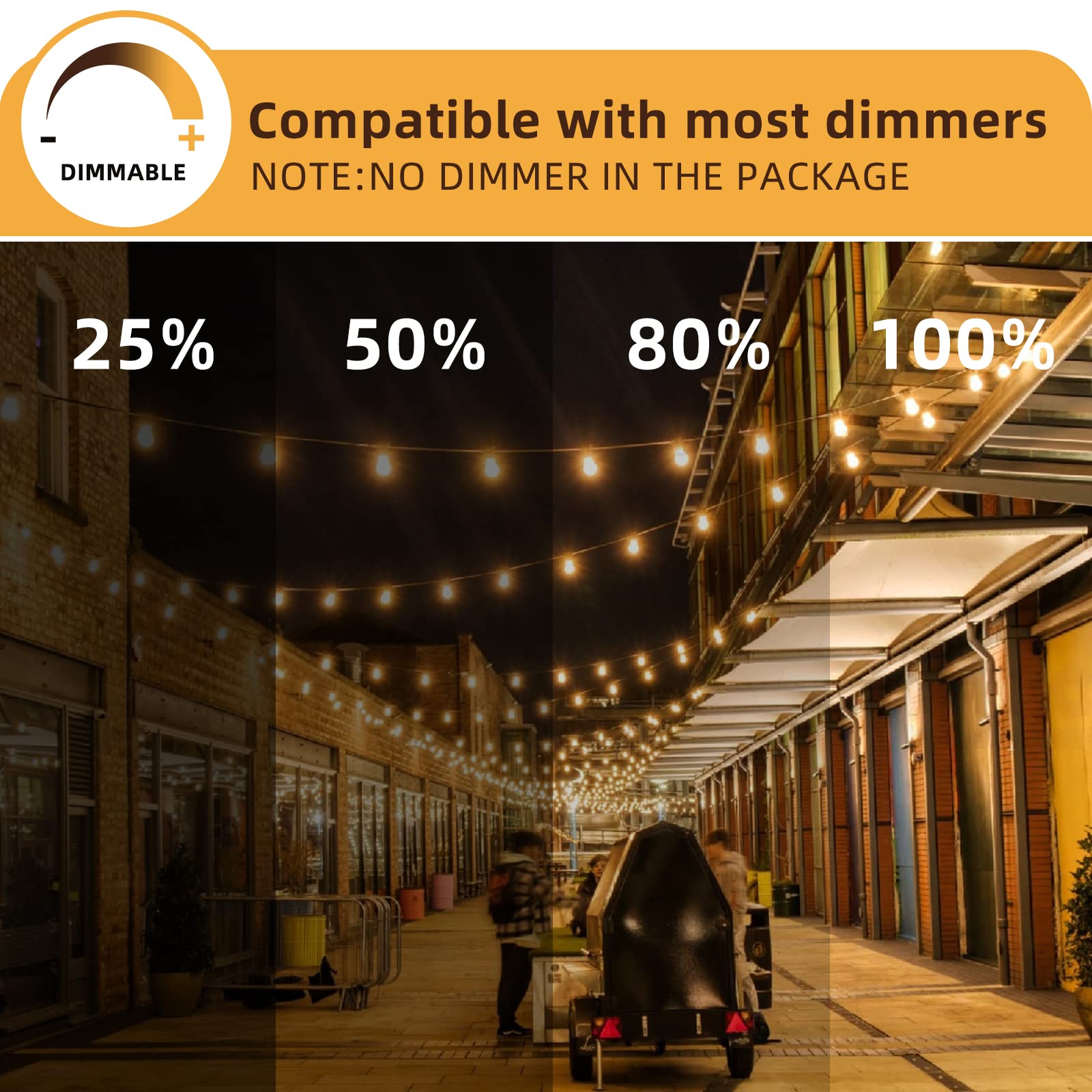 100FT LED Outdoor String Lights with 30 Shatterproof Edison Bulbs - Weatherproof Connectable Hanging Lights for Backyard, Garden, Patio, Cafe & Wedding Decor (Warm White) | Durable E12 S14 Sockets for Year-Round Use