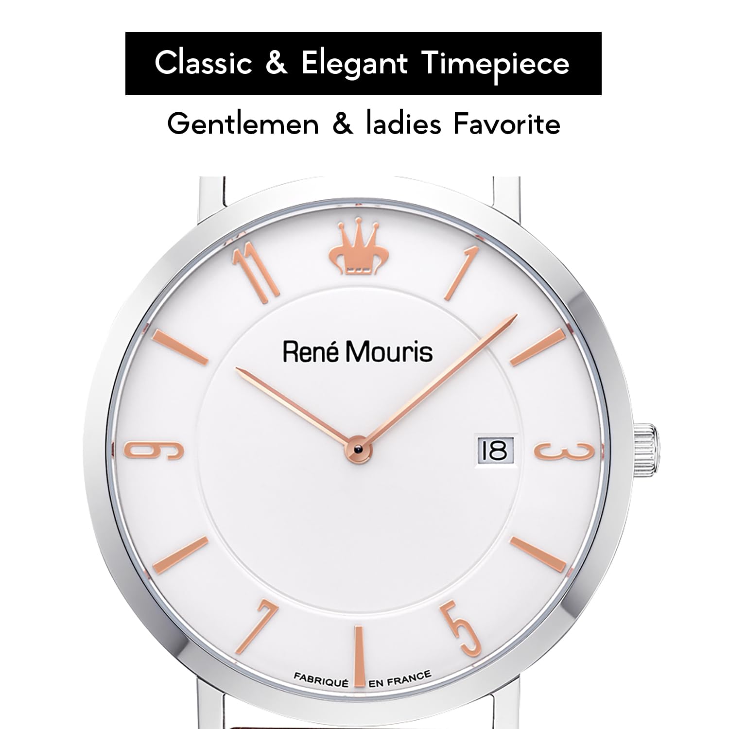 René Mouris L'Emporter Men's Luxury Quartz Watch - 41mm 316L Stainless Steel Case, Sapphire Coated Crystal, 50M Waterproof & Italian Leather Strap - Classic Dress Watch for Business, Formal Events & Everyday Wear