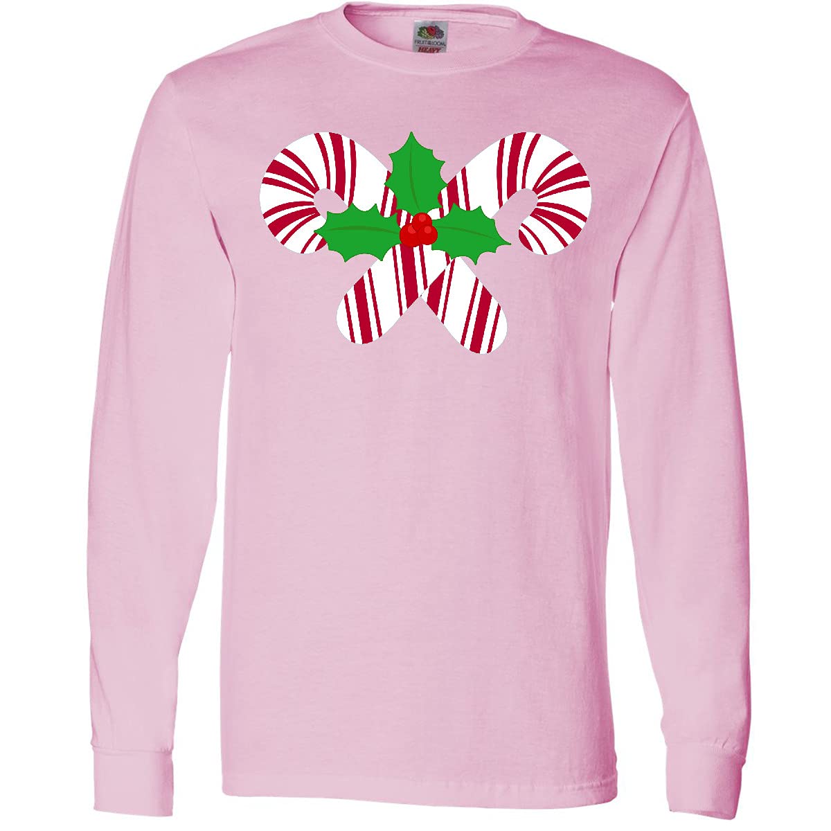 Inktastic Candy Canes and Holly Christmas Adult Long Sleeve T-Shirt - Festive Holiday Apparel for Christmas Parties, Family Gatherings & Winter Celebrations