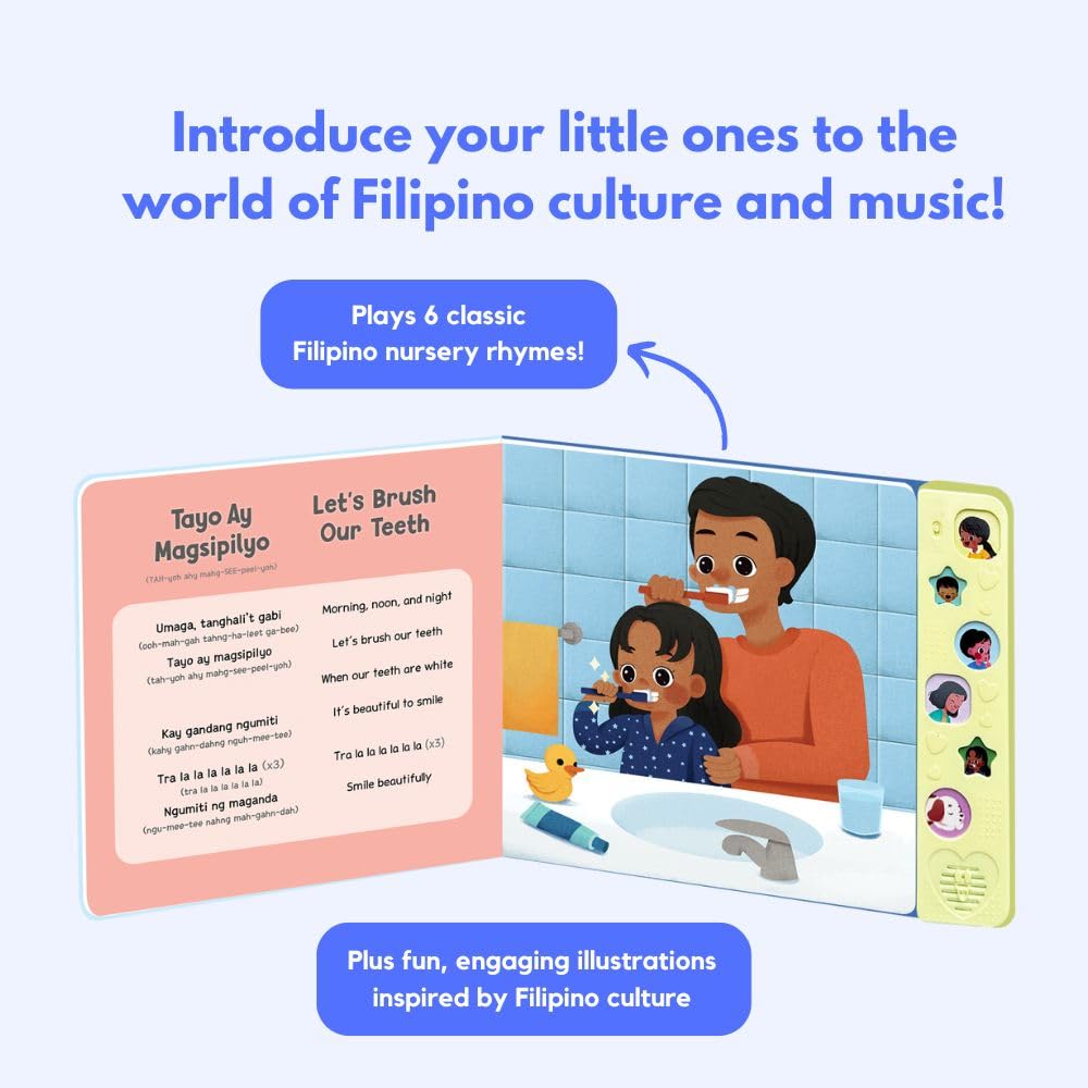 Interactive Tagalog Children's Song Book - Press & Play Filipino Toddler Music Book with Nursery Rhymes | Perfect for Bilingual Learning, Bedtime Stories & Cultural Education