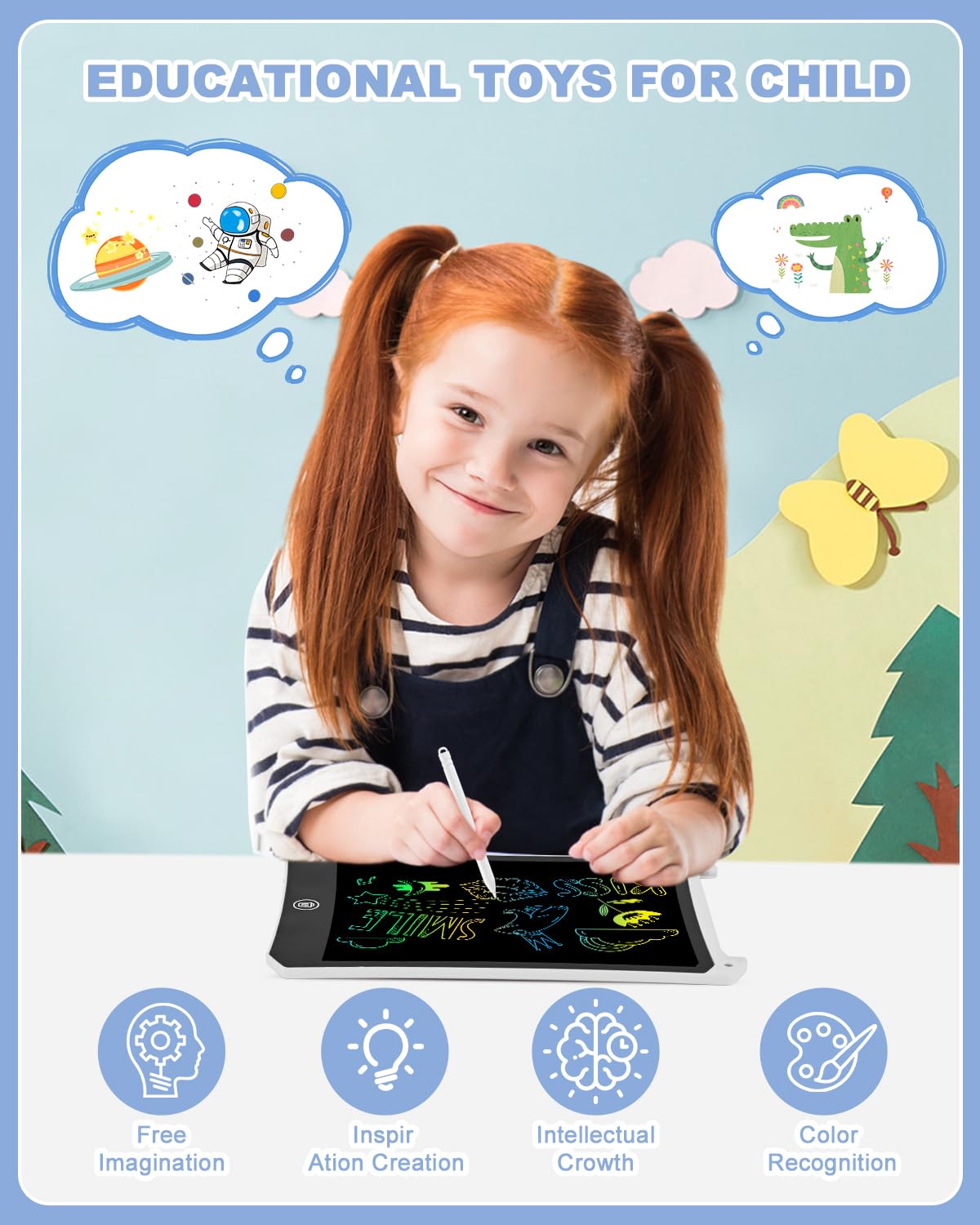 8.5 Inch LCD Writing Tablet - Colorful Electronic Doodle Board for Kids, Reusable Drawing Pad with Stylus, Educational Learning Toy & Birthday Gift for Boys Girls Ages 3-8 (White) | Perfect for Home, School & Travel Use