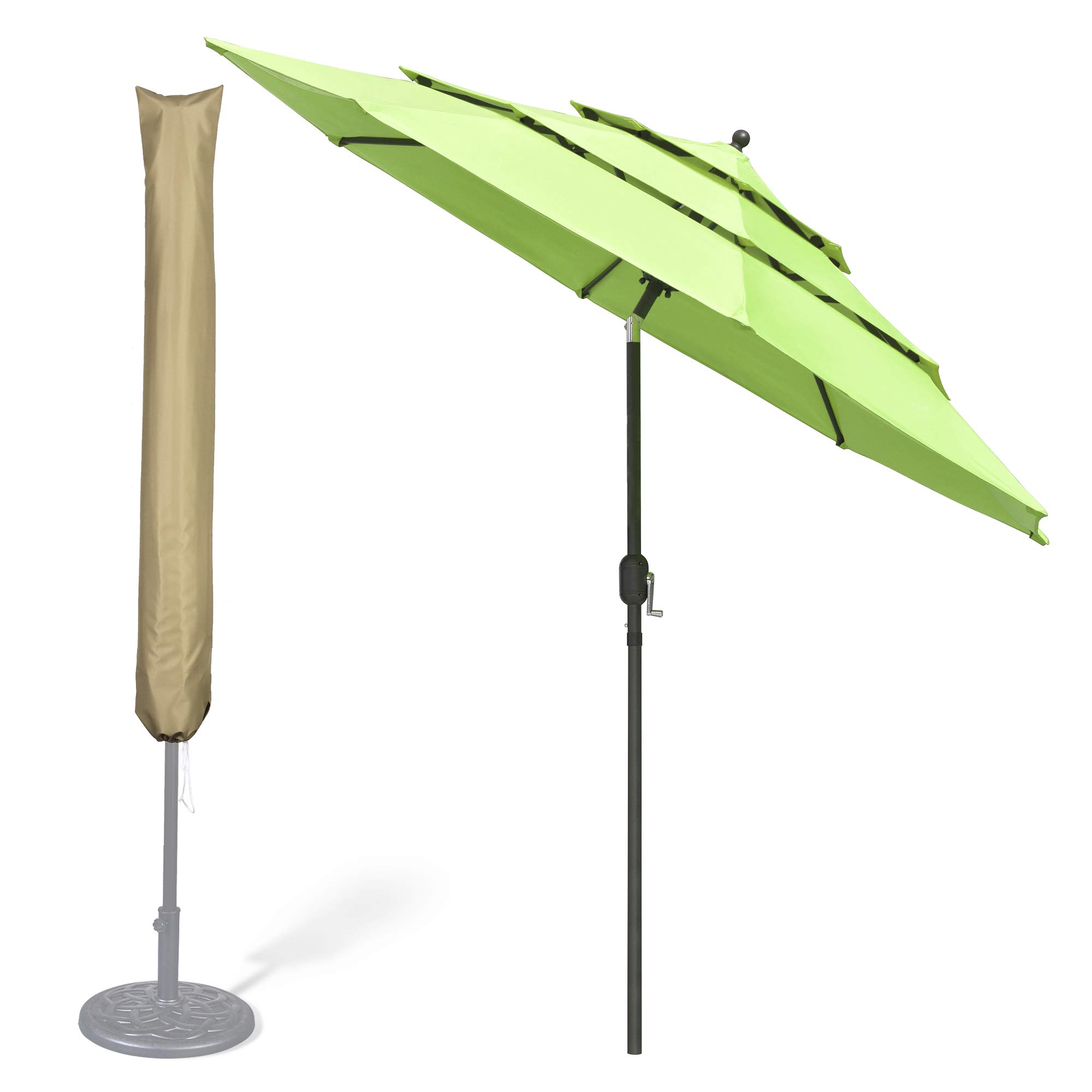 Yescom 9 Ft 3 Tier Patio Umbrella with Crank & Tilt Mechanism - Waterproof Protective Cover - Perfect for Poolside, Backyard, Deck, and Outdoor Dining Areas