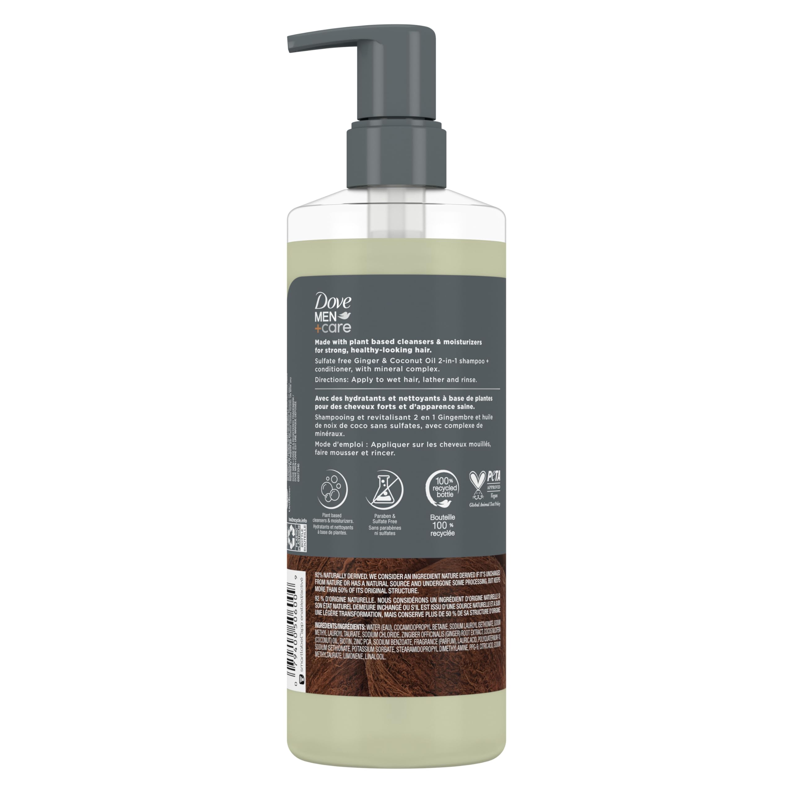 Dove Men+Care 2-in-1 Shampoo and Conditioner with Ginger & Coconut Oil - Hydrating Hair Care for Men, Mineral Complex Formula, 17.5 oz Bottle - Perfect for Daily Shower Routine and Travel