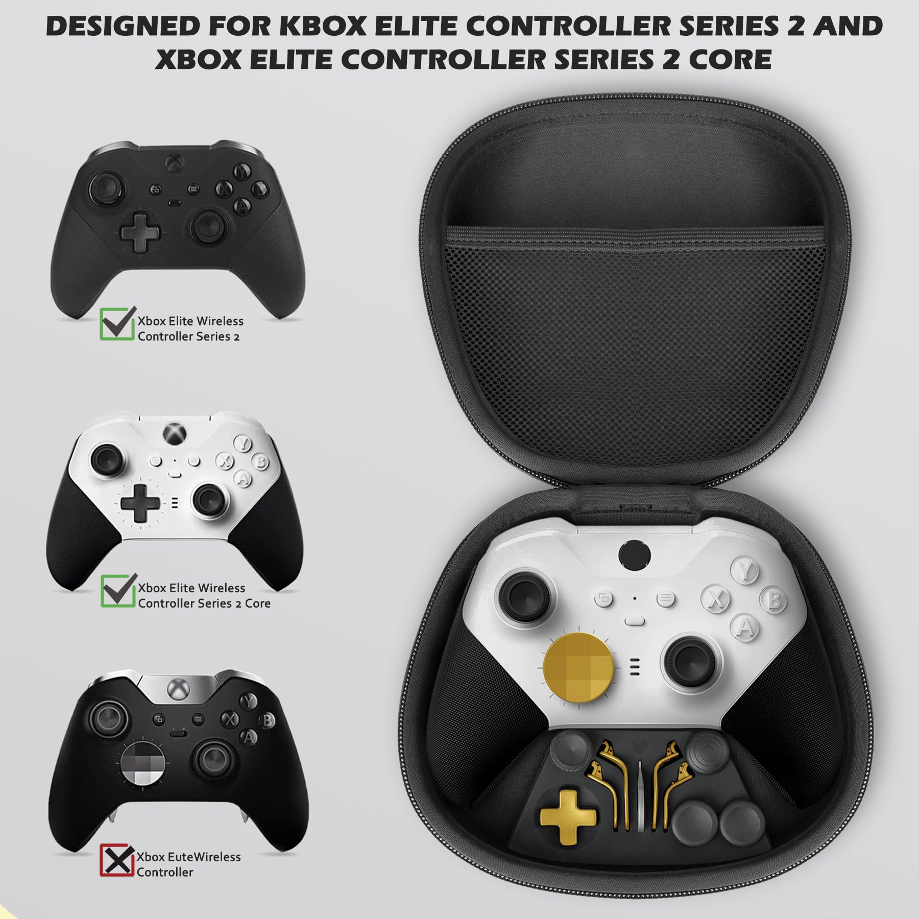 Xbox Elite Series 2 Controller Replacement Parts Kit - Complete Component Pack with Carrying Case, Charging Dock, 4 Back Paddles, 2 D-Pads, 6 Thumbsticks & Tools | Compatible with Xbox One Elite Series 2 Core | Perfect for Gaming, Travel & Controller Maintenance