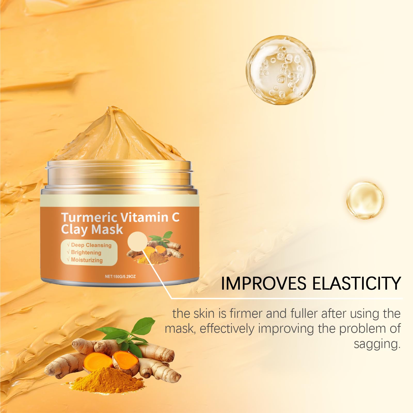 Turmeric & Vitamin C Clay Mask with Brush for Glowing Skin – Deep Cleansing Facial Mask with Kaolin Clay & Aloe Vera | Oil Control, Dark Spot Removal & Gentle Exfoliation for Oily & Acne-Prone Skin | Perfect for Spa Nights & Self-Care Routines