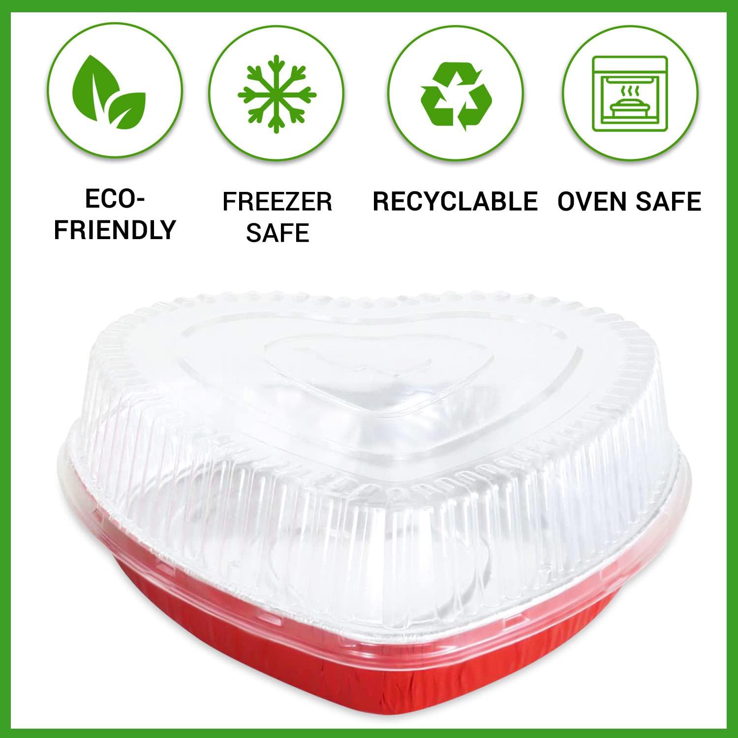 KitchenDance 8 Inch Disposable Heart Shaped Aluminum Pans with Lids - Perfect for Baking Cakes, Chocolates, Desserts & Food Storage - Great for Valentine's Day, Birthday Parties, Wedding Favors & Holiday Gifting - Pack of 339