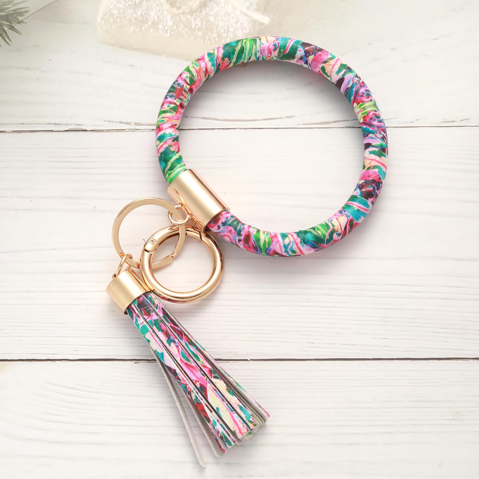 Coolcos Leather Keychain Bracelet for Women - Stylish Wristlet Key Holder with Tassel, Portable Keyring Bangle Gift for Her | Perfect for Daily Use, Travel, and Key Organization