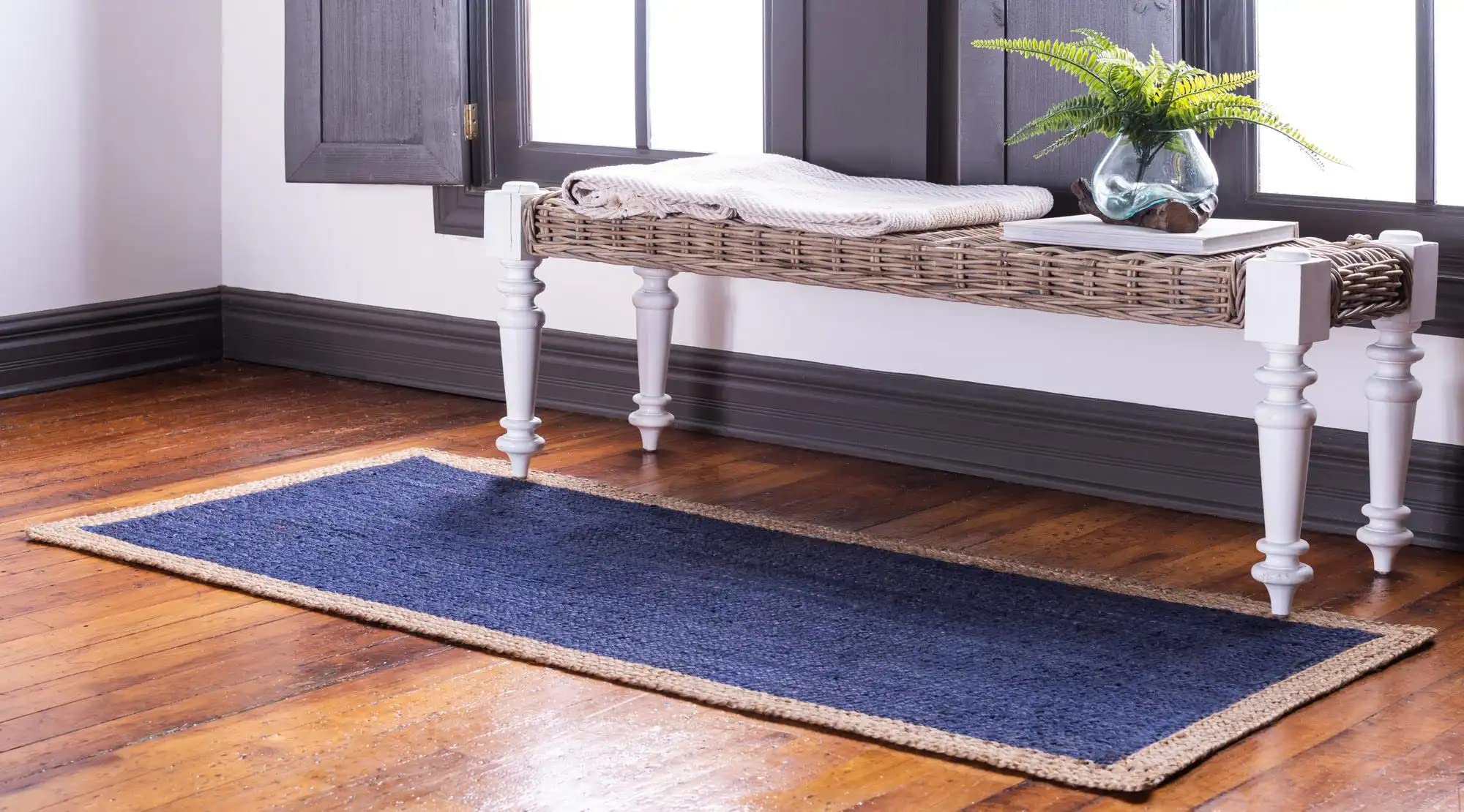 Hand Braided Rectangle Blue Dye Area Rug - 6x12 Feet Non-Slip Living Room Carpet, Bedroom Runner, Kitchen Floor Mat for Home Decor & High Traffic Areas