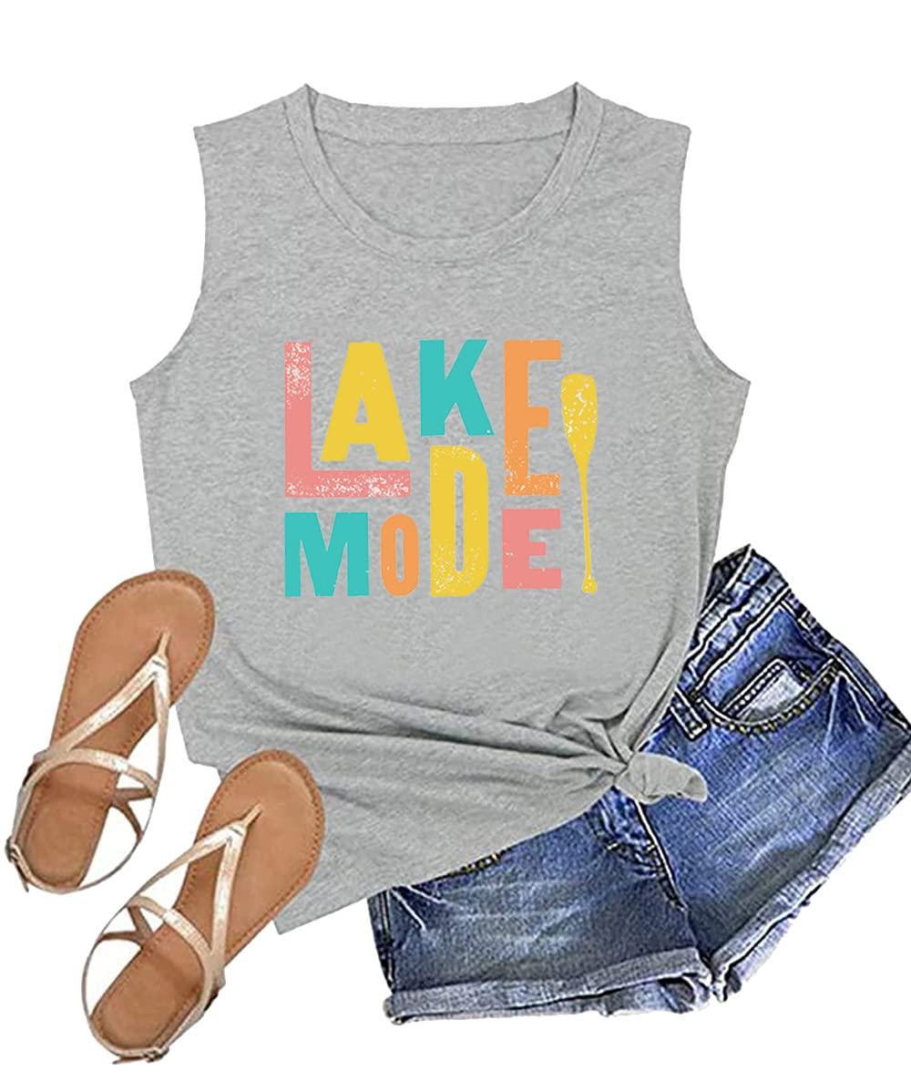 Women's Summer Vacation Tank Tops - Lake Mode Sleeveless Casual T-Shirts with Letter Print | Beach Outing, Pool Party & Travel Essential