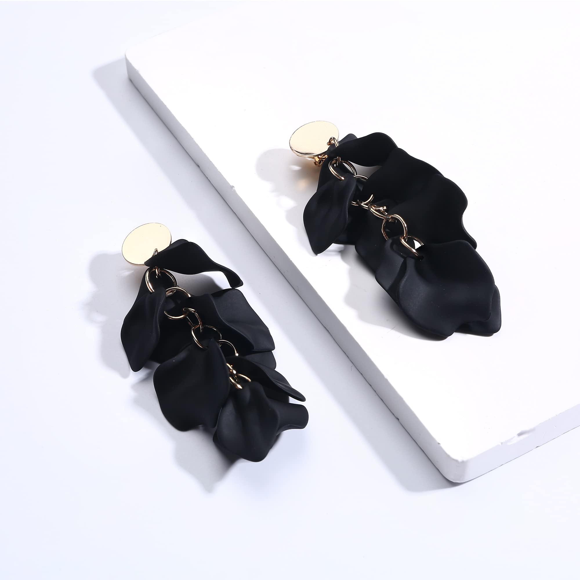 THUNARAZ Acrylic Clip-On Earrings for Women - Long Rose Petal Dangle Earrings, Exaggerated Flower Drop Earrings, Statement Floral Tassel Earrings for Parties, Weddings & Special Occasions