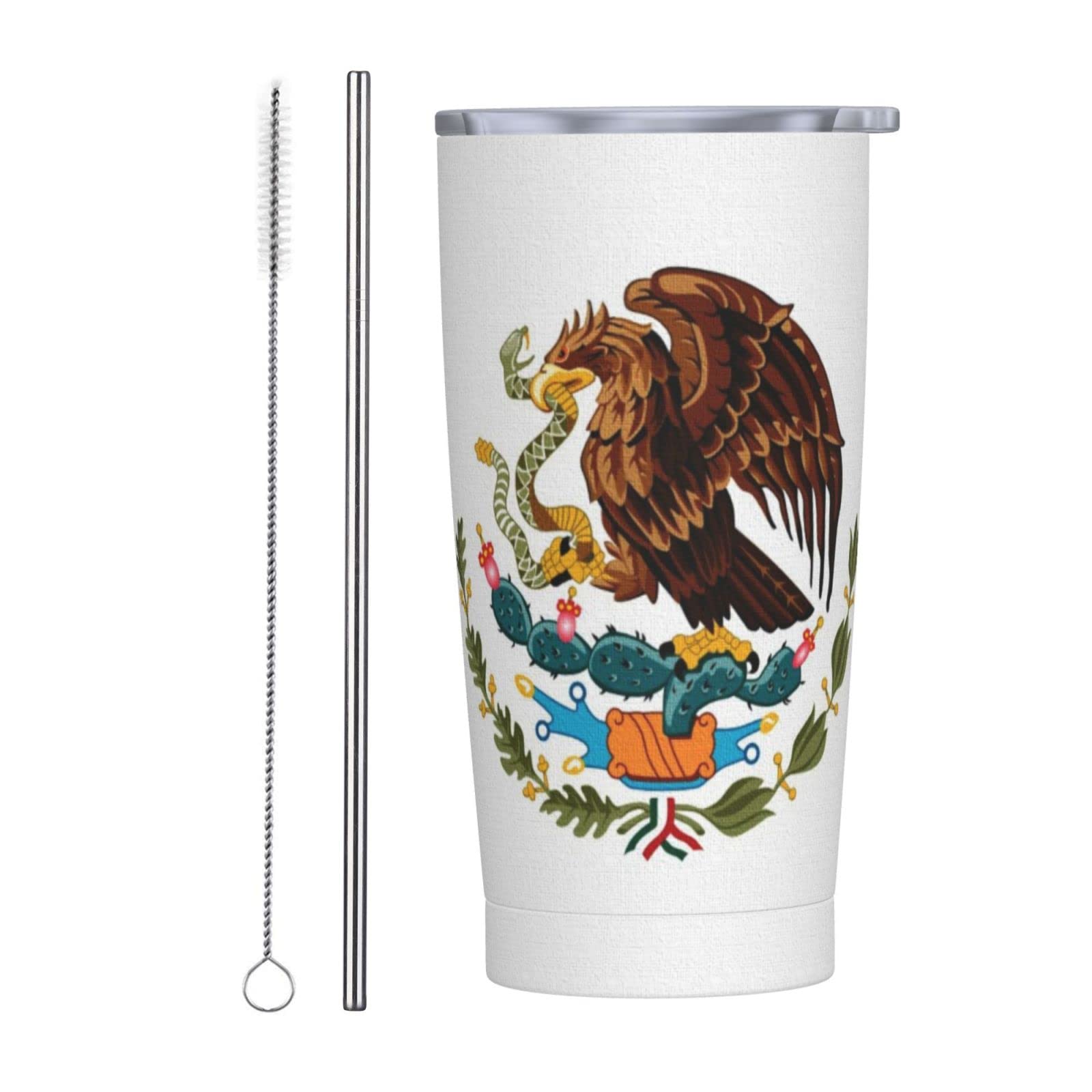 SWEET TANG 20oz Spill Proof Vacuum Insulated Stainless Steel Coffee Tumbler with Straw - Mexico Flag & Eagle Design, Reusable Travel Mug for Hot/Cold Beverages - Perfect Gift for Men & Women | Ideal for Office, Commuting, Camping & Outdoor Activities