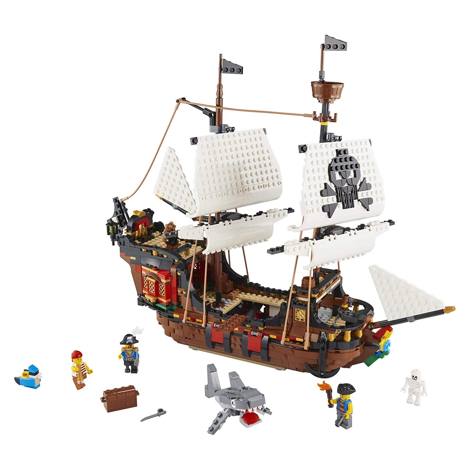 LEGO Creator 3-in-1 Pirate Ship Building Set 31109 - Buildable Toy Ship with 4 Minifigures & Shark - Convertible to Pirate Inn or Skull Island - Creative STEM Gift for Boys & Girls Ages 9+ - Perfect for Birthday Gifts, Playroom Decor & Imaginative Adventures