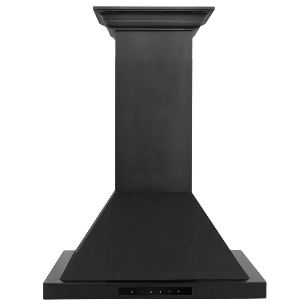 ZLINE Convertible Vent Wall Mount Range Hood - Black Stainless Steel with Crown Molding | Professional Kitchen Exhaust Fan | Perfect for Modern Home Cooking & Baking (BSKBNCRN)