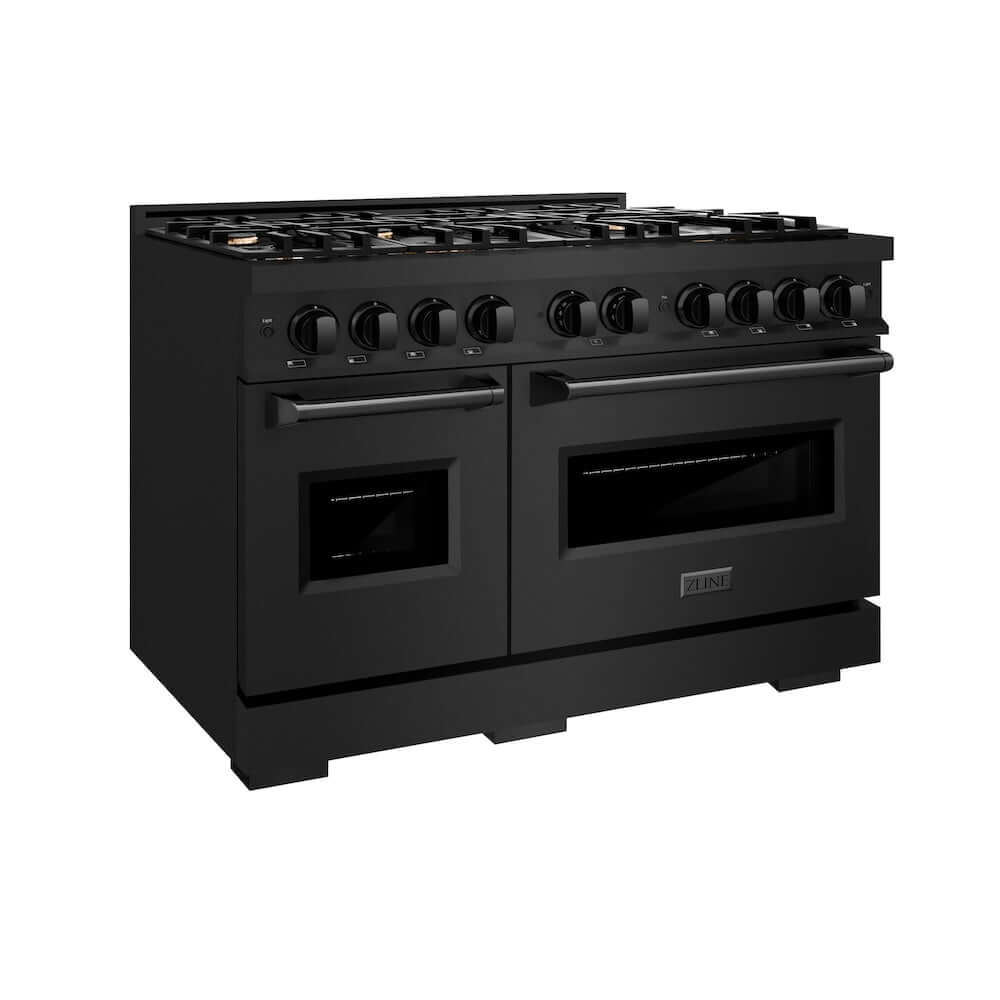 ZLINE 48-Inch 6.7 cu. ft. Black Stainless Steel Double Oven Gas Range with 8 Brass Burners (CGRB BR 48) - Perfect for Large Kitchens, Home Chefs & Entertaining