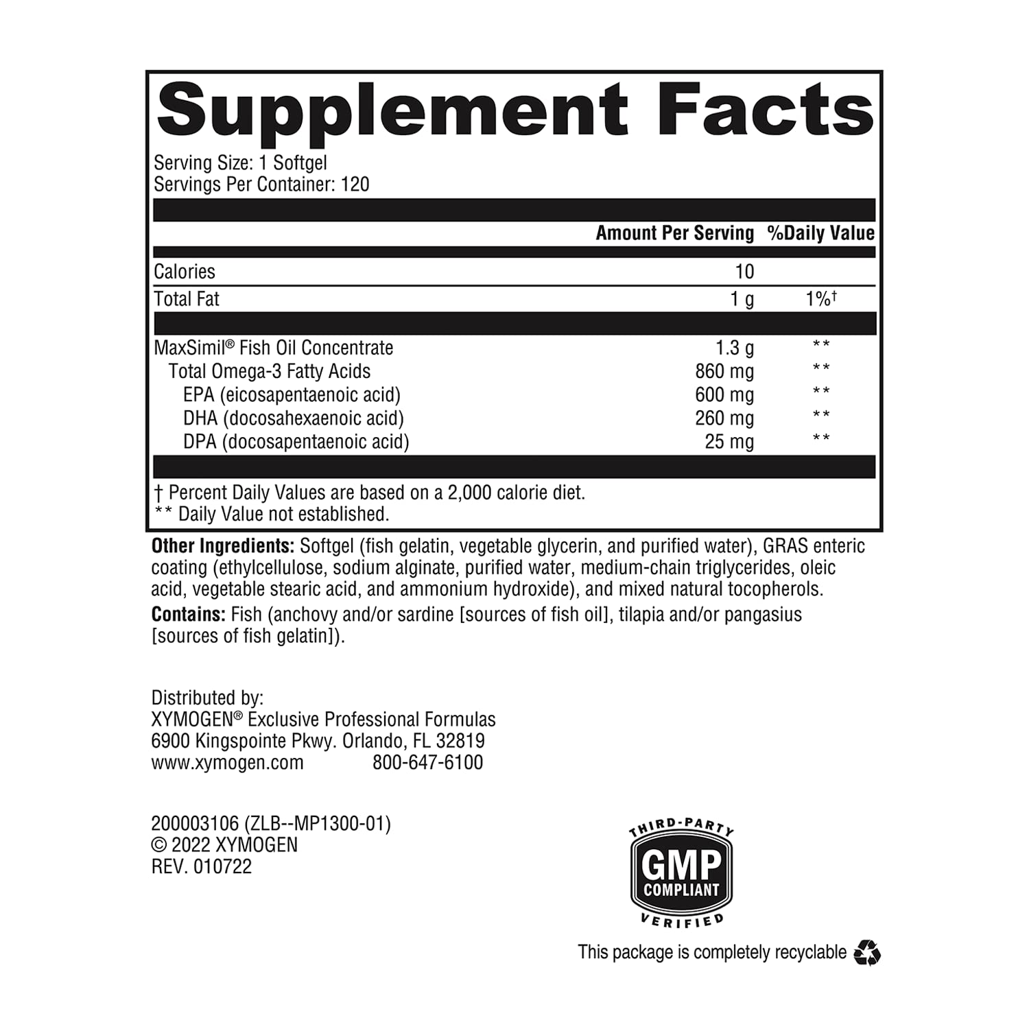 XYMOGEN Omega MonoPure 1300 EC - High Absorption Fish Oil Supplement with 3X Better Absorption - Premium DHA & EPA Omega-3 for Heart, Brain & Cognitive Health (120 Softgels) - Supports Cardiovascular Function & Mental Clarity for Active Adults
