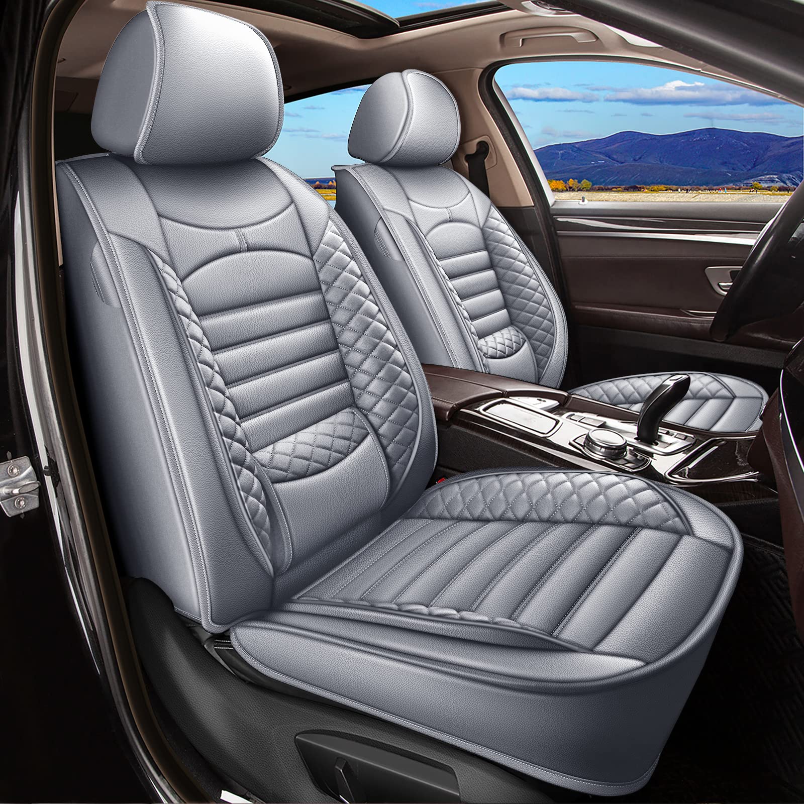 Premium Waterproof Faux Leather Car Seat Covers - Universal Fit for Audi A6 2000-2022 Models | Front Seat Protectors with Airbag Compatibility (Gray) | Perfect for Daily Commuting, Road Trips & Car Interior Protection