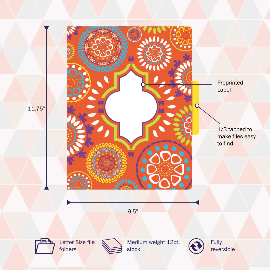 Barker Creek Moroccan Design File Folders - Letter Size (Set of 12) - Premium Office Organization for Home, School & Business Filing Needs