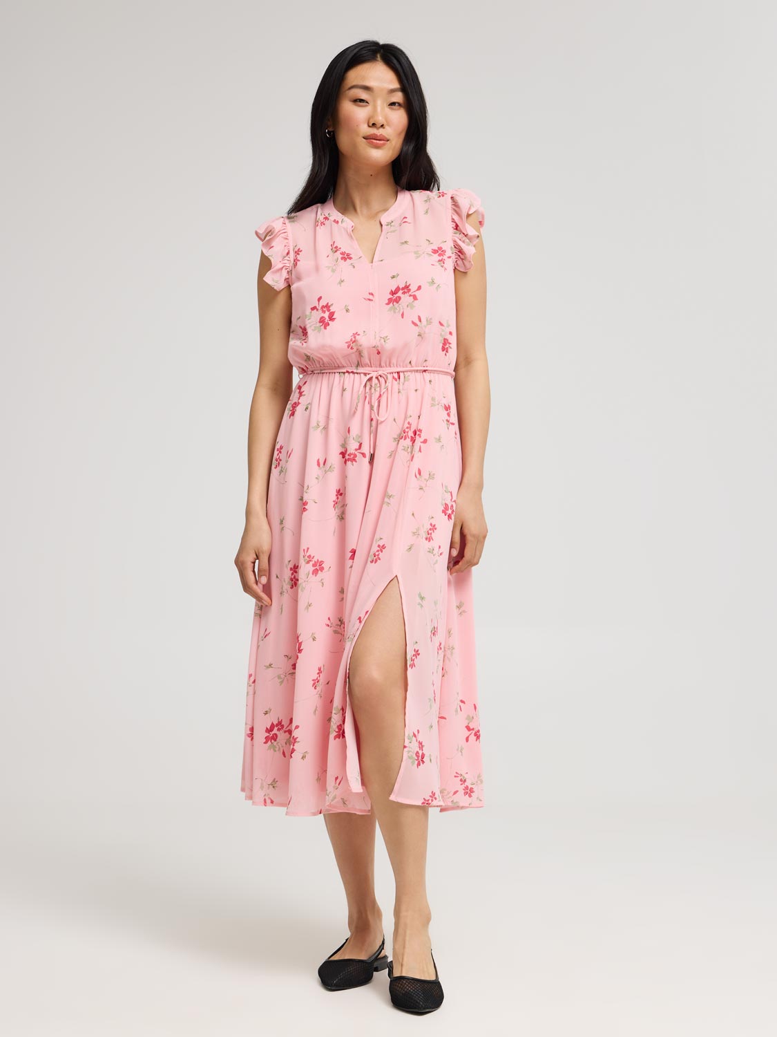 Floral Print Chiffon Midi Dress - Sleeveless Summer Dress for Women, Beach Wedding Guest Dress, Garden Party Outfit, Vacation Dress