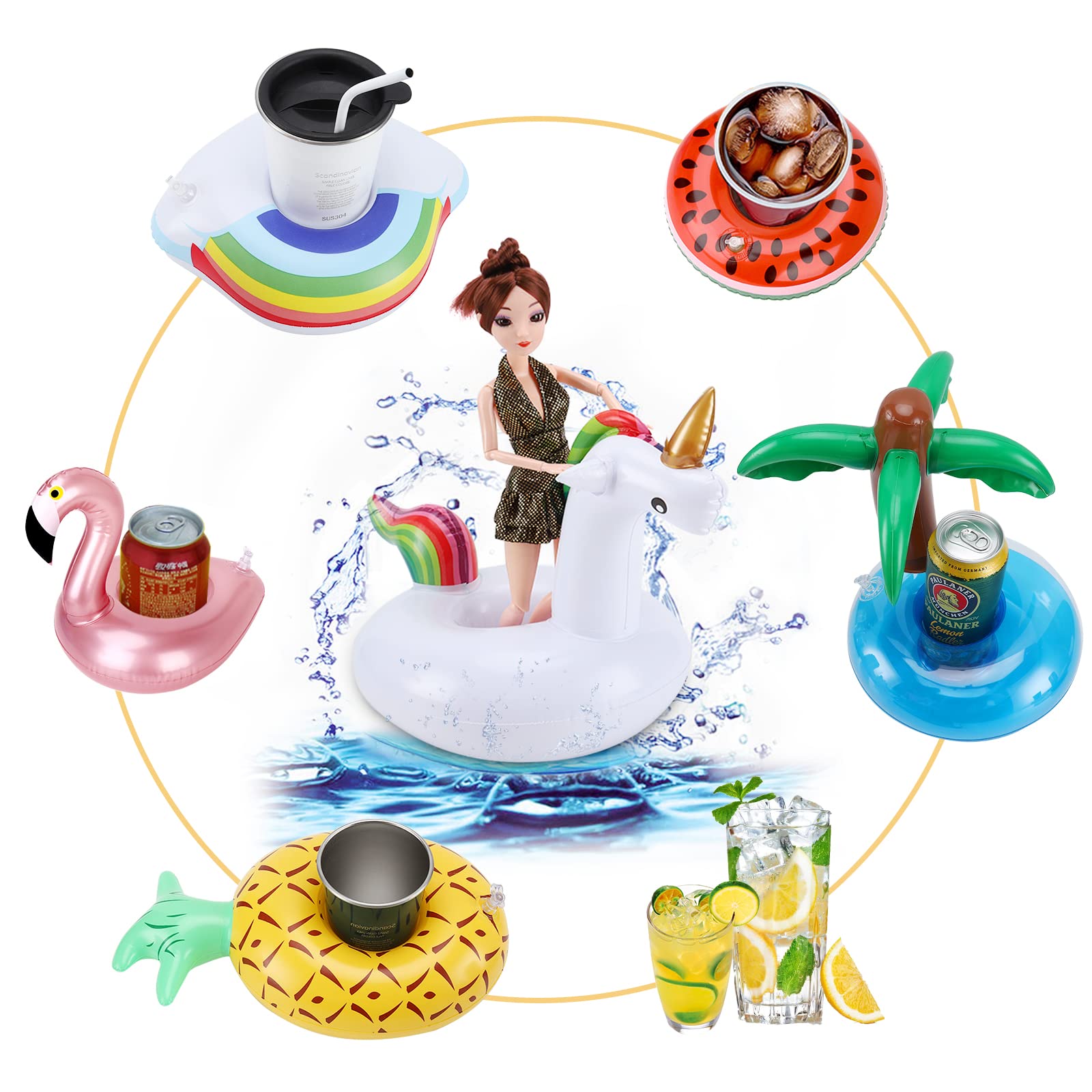 16 Pack Inflatable Pool Drink Holders - Floating Drink Floats for Pool Parties, Kids Water Toys - Perfect for Summer BBQs, Beach Trips & Backyard Fun