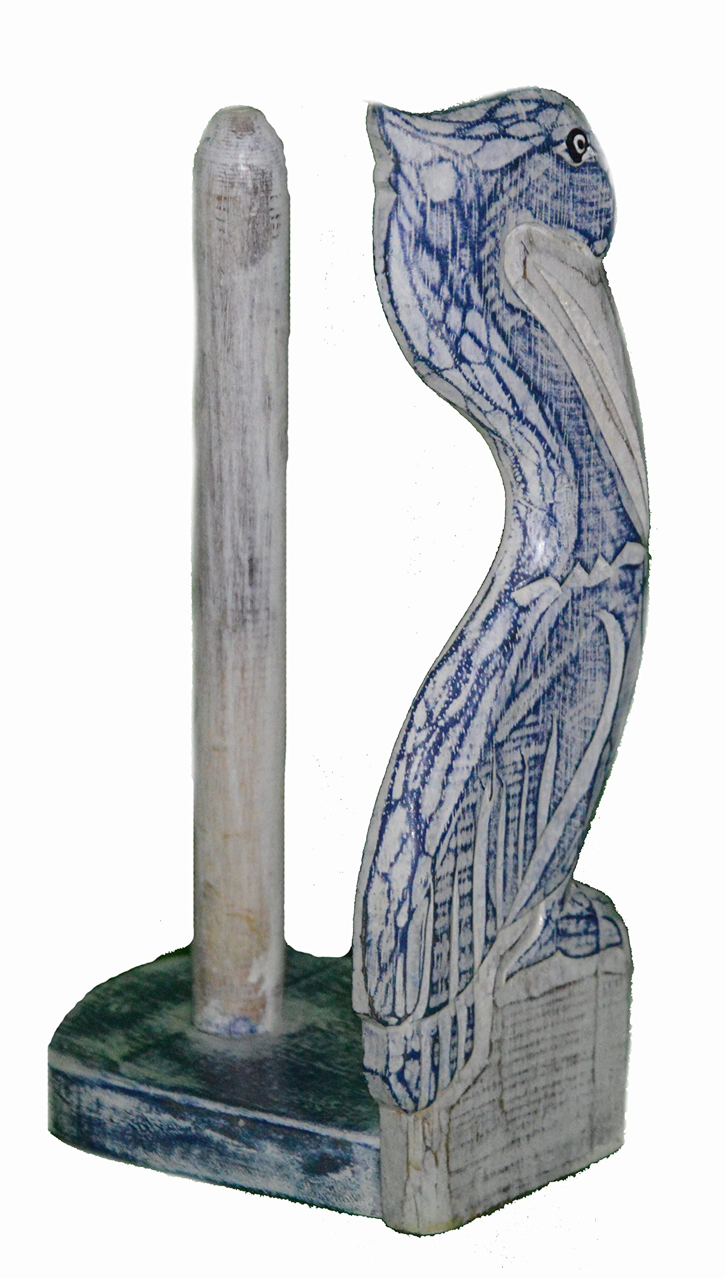 Hand Carved Pelican Paper Towel Holder - Wooden Nautical Kitchen Decor - Unique Wood Carving Sculpture for Coastal & Beach House Decor - Perfect for Kitchen, Bathroom, or Boat Galley Storage