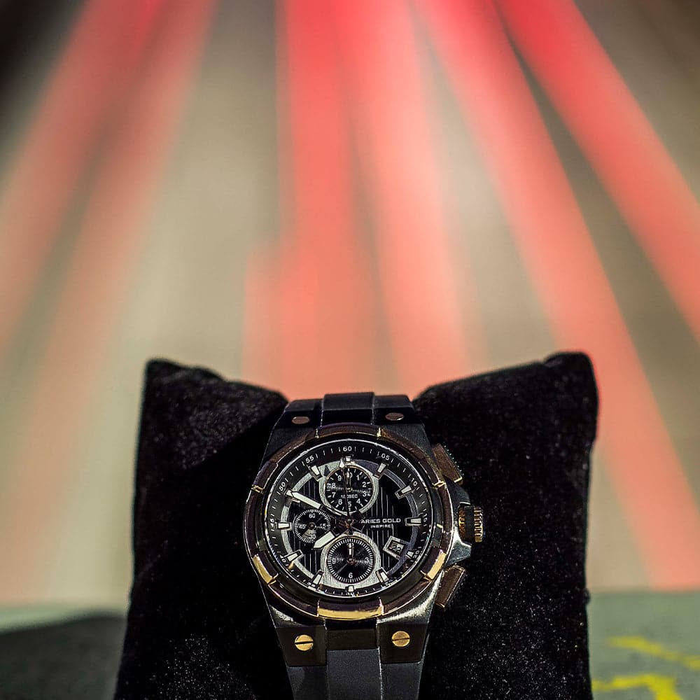 ARIES GOLD KING Two-Tone Stainless Steel Men's Watch with Black Synthetic Strap - Model G 7311 BKRG - Perfect for Business, Casual Wear & Special Occasions