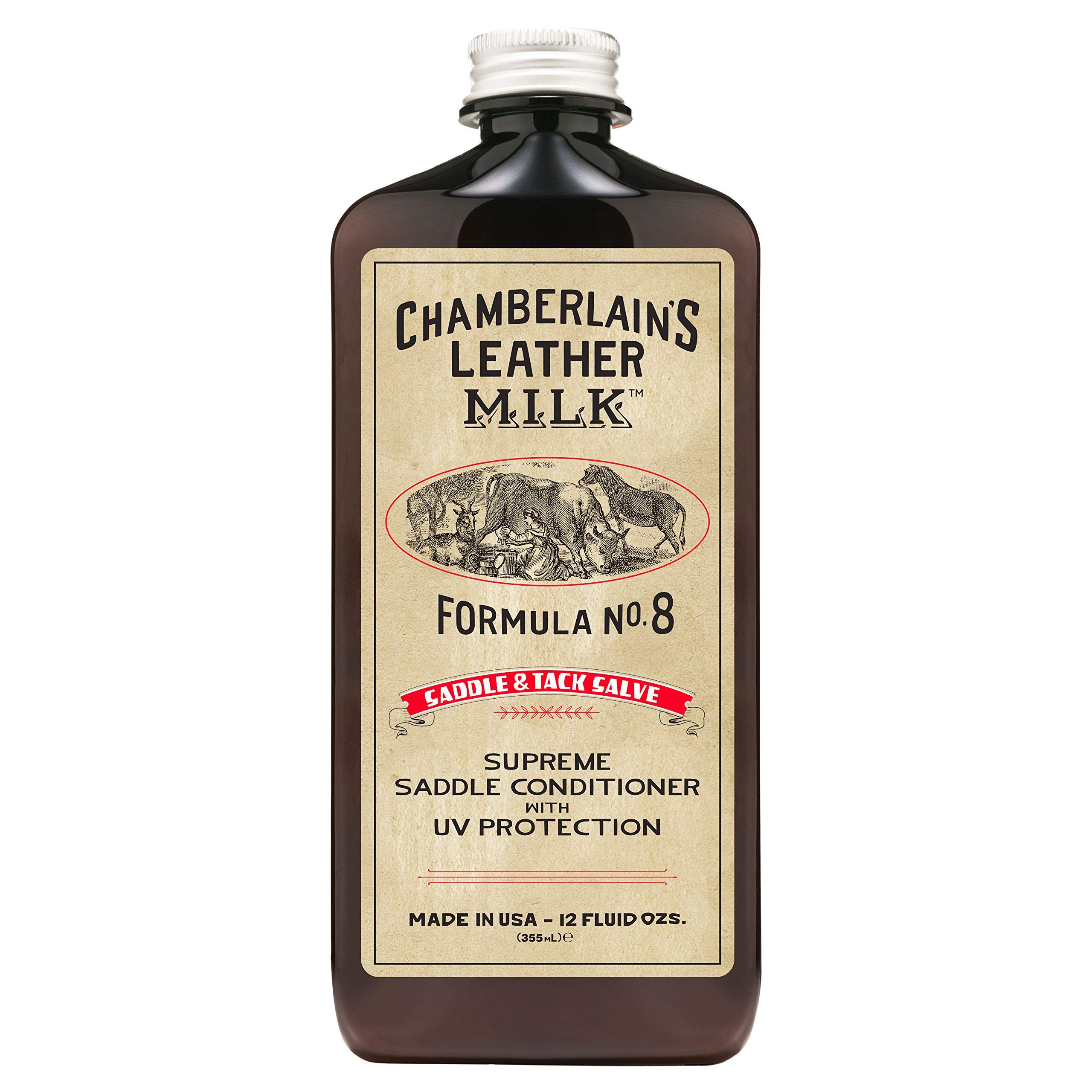 Chamberlains Leather Milk No. 8 Saddle & Tack Conditioner - 12 oz | Leather Cleaner & Protector for Saddles, Boots, Bags | Restores & Preserves Leather