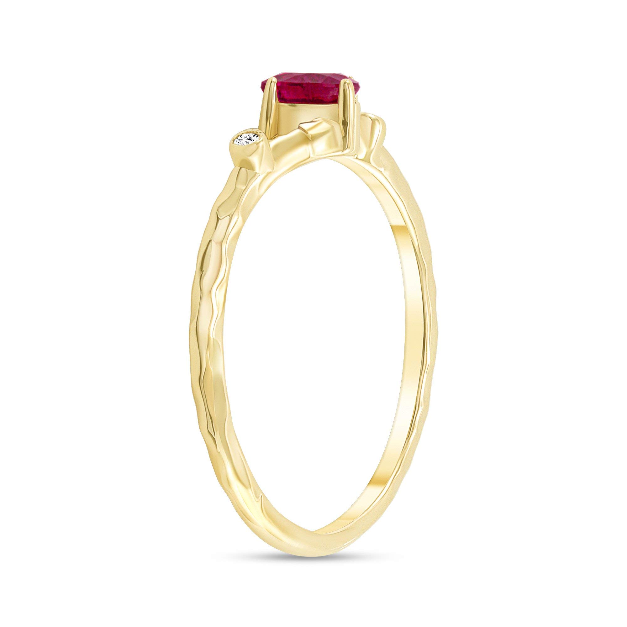 10K Gold Dainty Diamond & Genuine Oval Solitaire Ruby Birthstone Ring for Women - Red Gemstone Promise Ring, Stackable Fine Gold Jewelry Gift (Made in USA) | Perfect for Valentine's Day, Anniversary Gifts & Everyday Elegant Wear