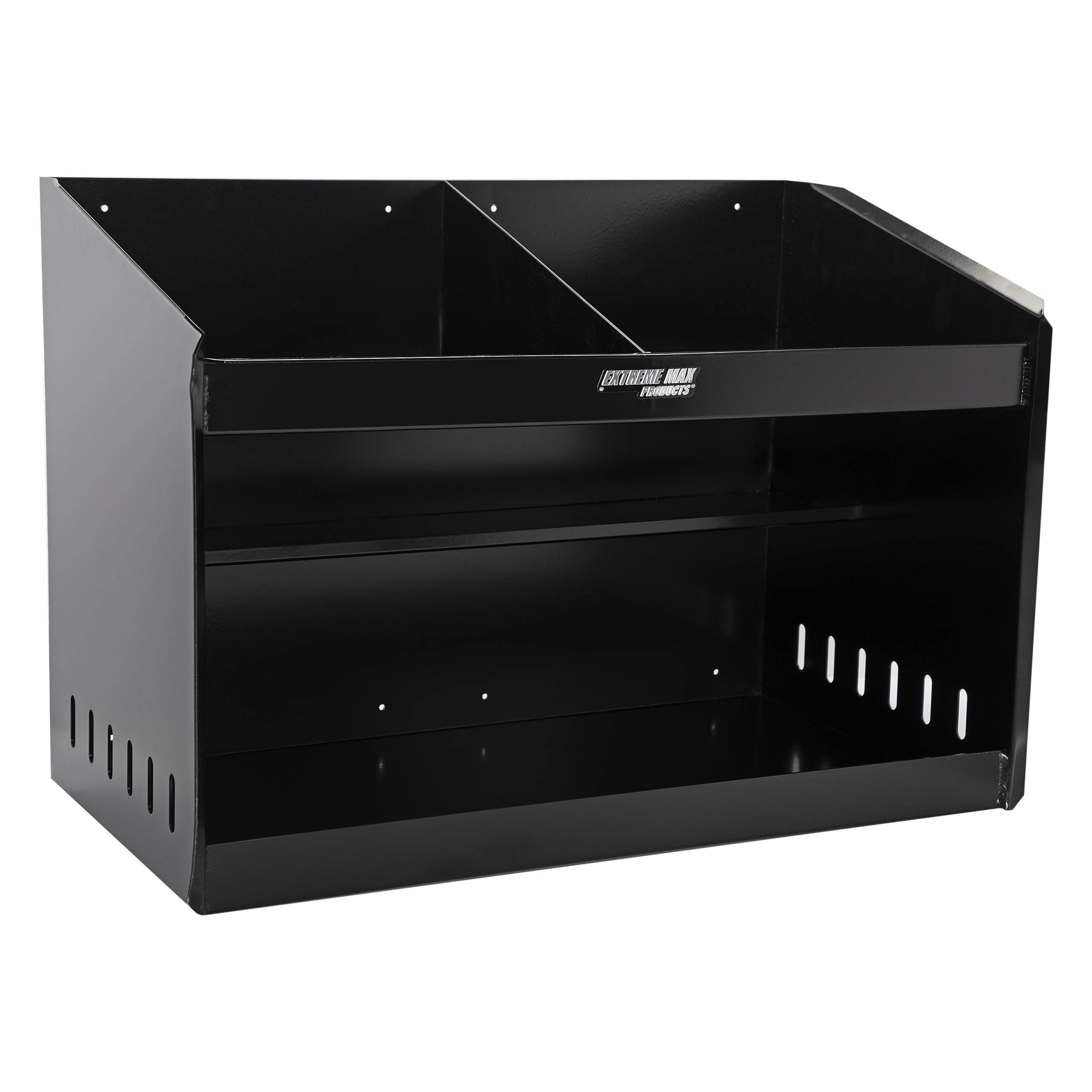 Extreme Max 5001.6331 Heavy-Duty Aluminum Helmet Storage Shelf - Dual Bay Organizer for Racing Helmets | Perfect for Race Trailers, Garages, Workshops & Storage Spaces | Durable Black Finish