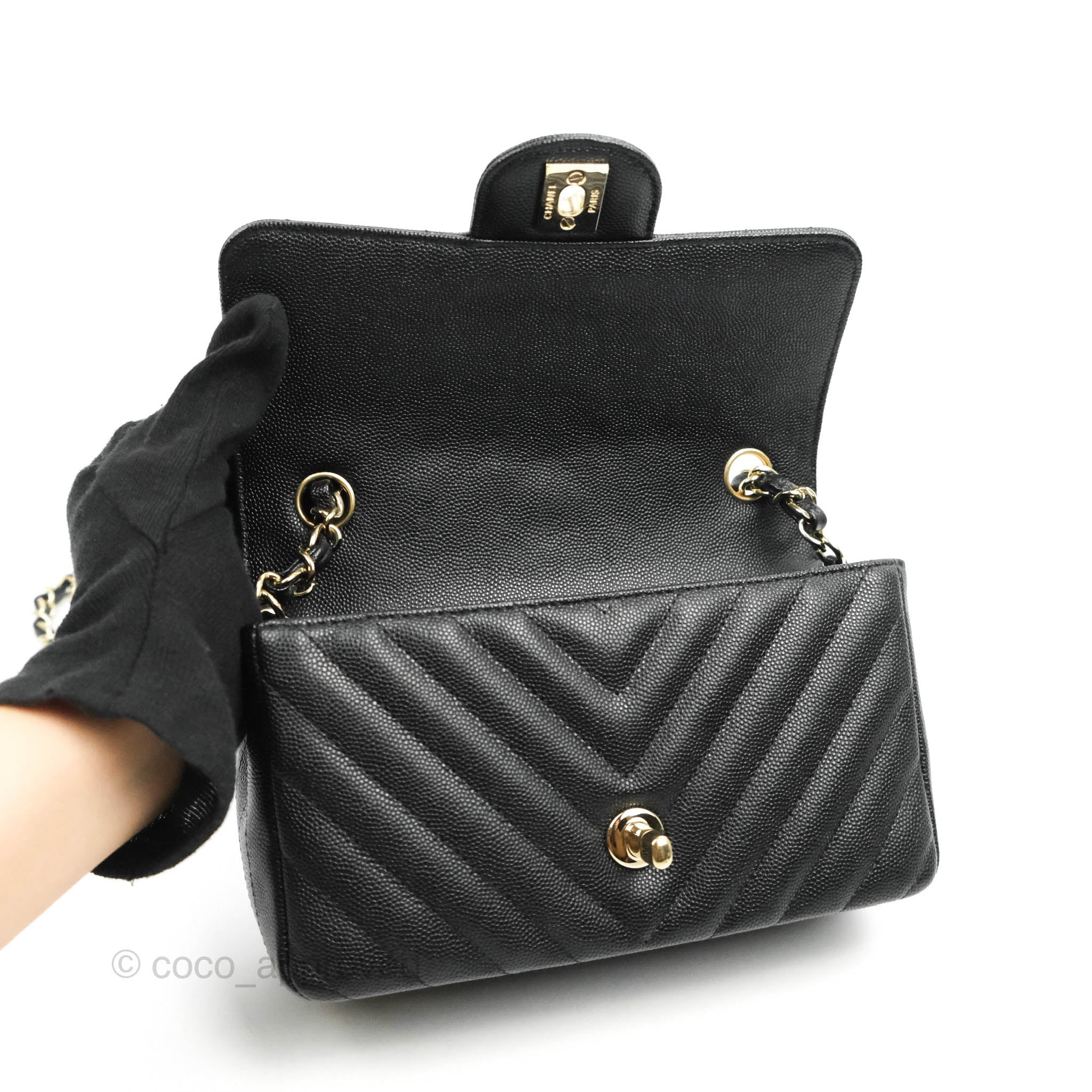 Chanel Chevron Mini Rectangular Flap Bag in Black Caviar Leather with Gold Hardware - Luxury Crossbody Purse for Women, Perfect for Evening Events & Date Nights