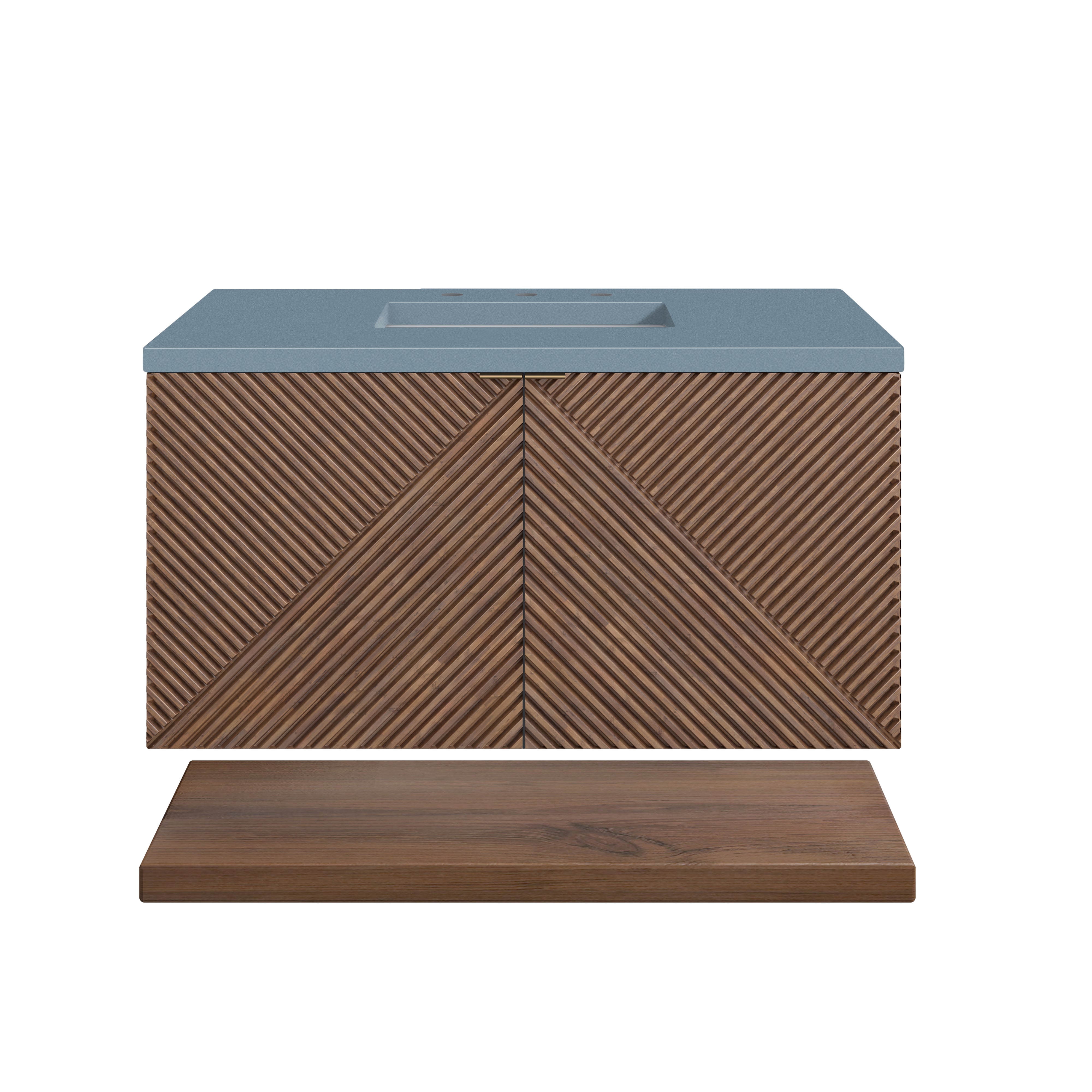 Marcello 36 Inch Single Bathroom Vanity with Chestnut Finish & 3CM Calacatta Blue Quartz Top - Perfect for Modern Master Bathrooms & Powder Rooms