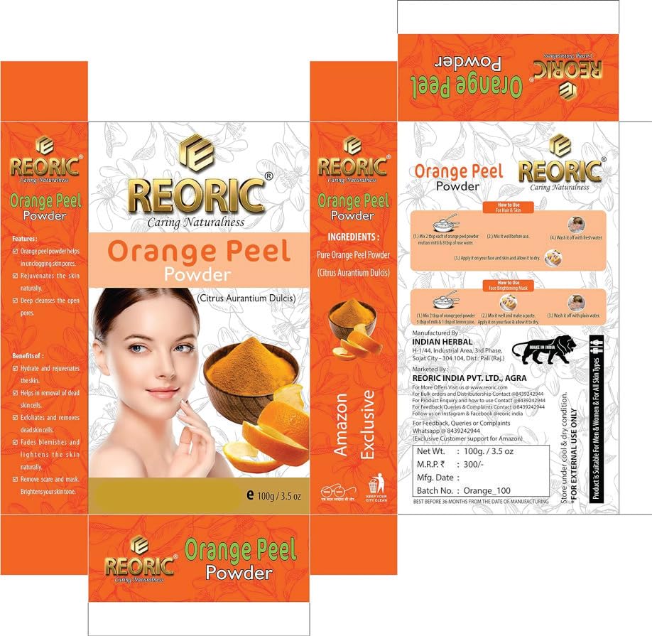 Organic Reoric Mulethi Powder & Orange Peel Powder for Face - Licorice Root Powder for Skin Brightening & Glow - 200g (Pack of 2) - Natural Face Mask & Exfoliator for Acne, Dark Spots & Dull Skin