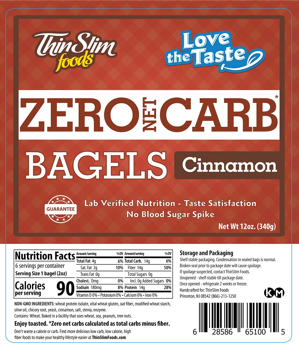ThinSlim Foods Keto Bagels - Low Carb Cinnamon Bread Alternative, 4 Pack (6 Zero Net Carb Bagels) | Perfect for Ketogenic Diet, Diabetes-Friendly Breakfast & Healthy Snacking